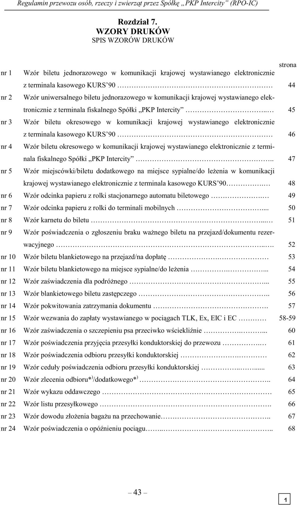 komunikacji krajowej wystawianego elektronicznie z terminala fiskalnego Spółki PKP Intercity.