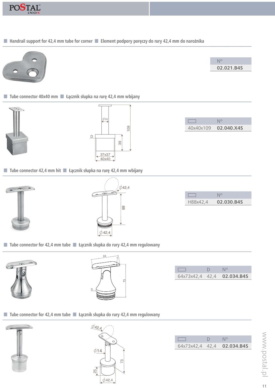 X4S D 39 37x37 40x40 Tube connector 42,4 mm hit Łàcznik słupka na rur 42,4 mm wbijany H88x42,4 02.030.