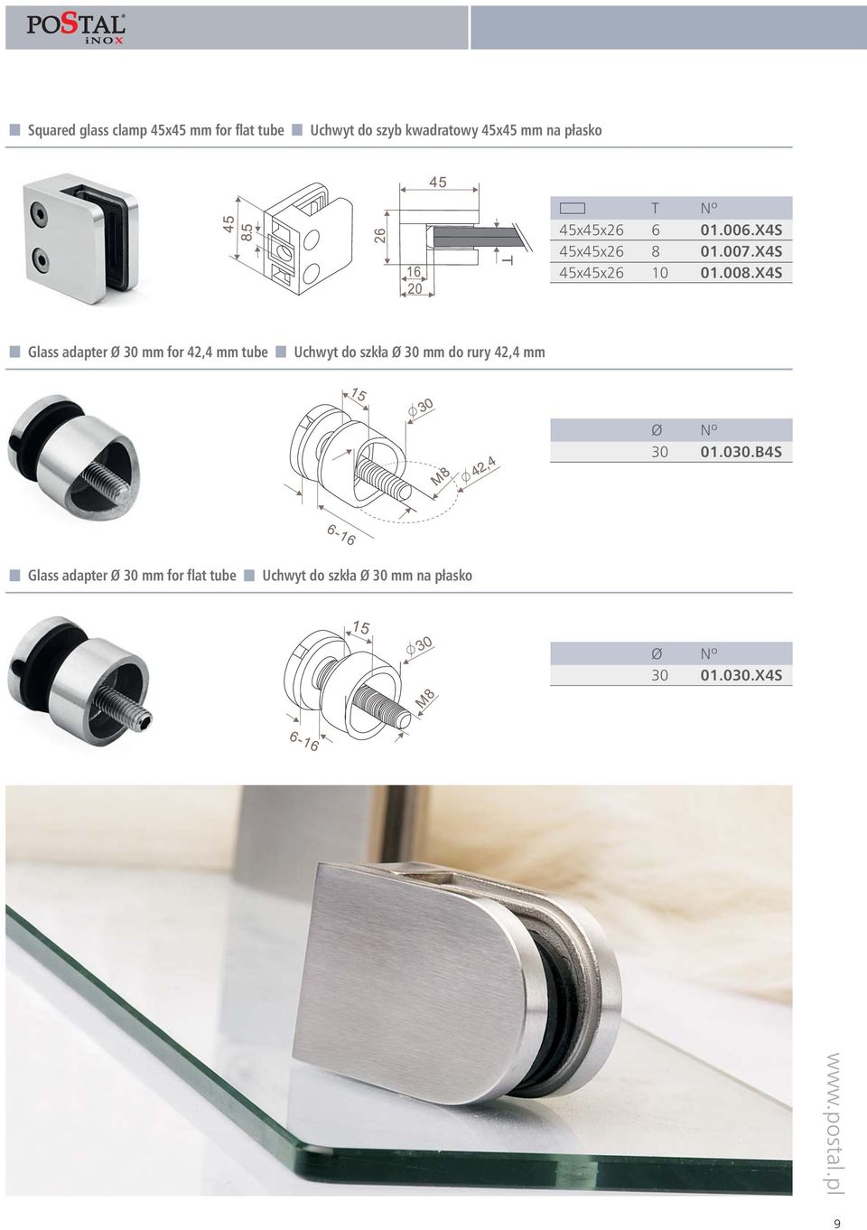 X4S Glass adapter Ø 30 mm for 42,4 mm tube Uchwyt do szkła Ø 30 mm do rury 42,4 mm Ø 30