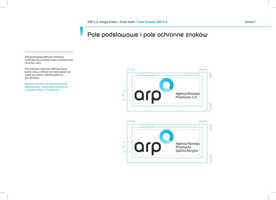 Pole ochronne natomiast definiuje obszar wokół znaku, w którym nie może pojawić się żadna obca forma, zarówno graficzna, jak i