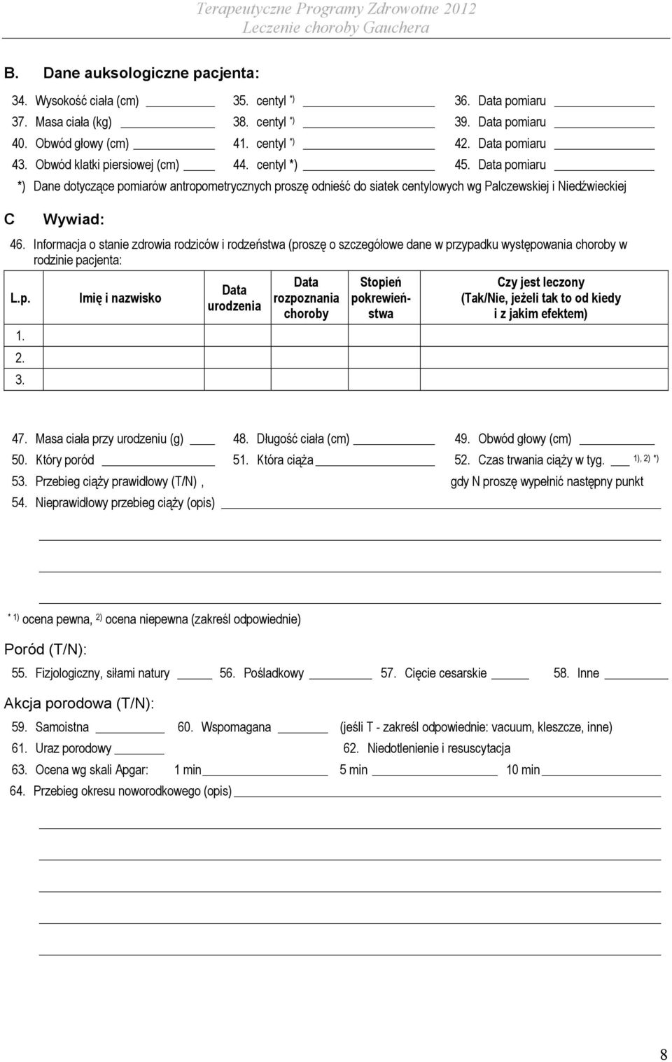 Informacja o stanie zdrowia rodziców i rodzeństwa (proszę o szczegółowe dane w przypadku występowania choroby w rodzinie pacjenta: L.p. 1. 2. 3.