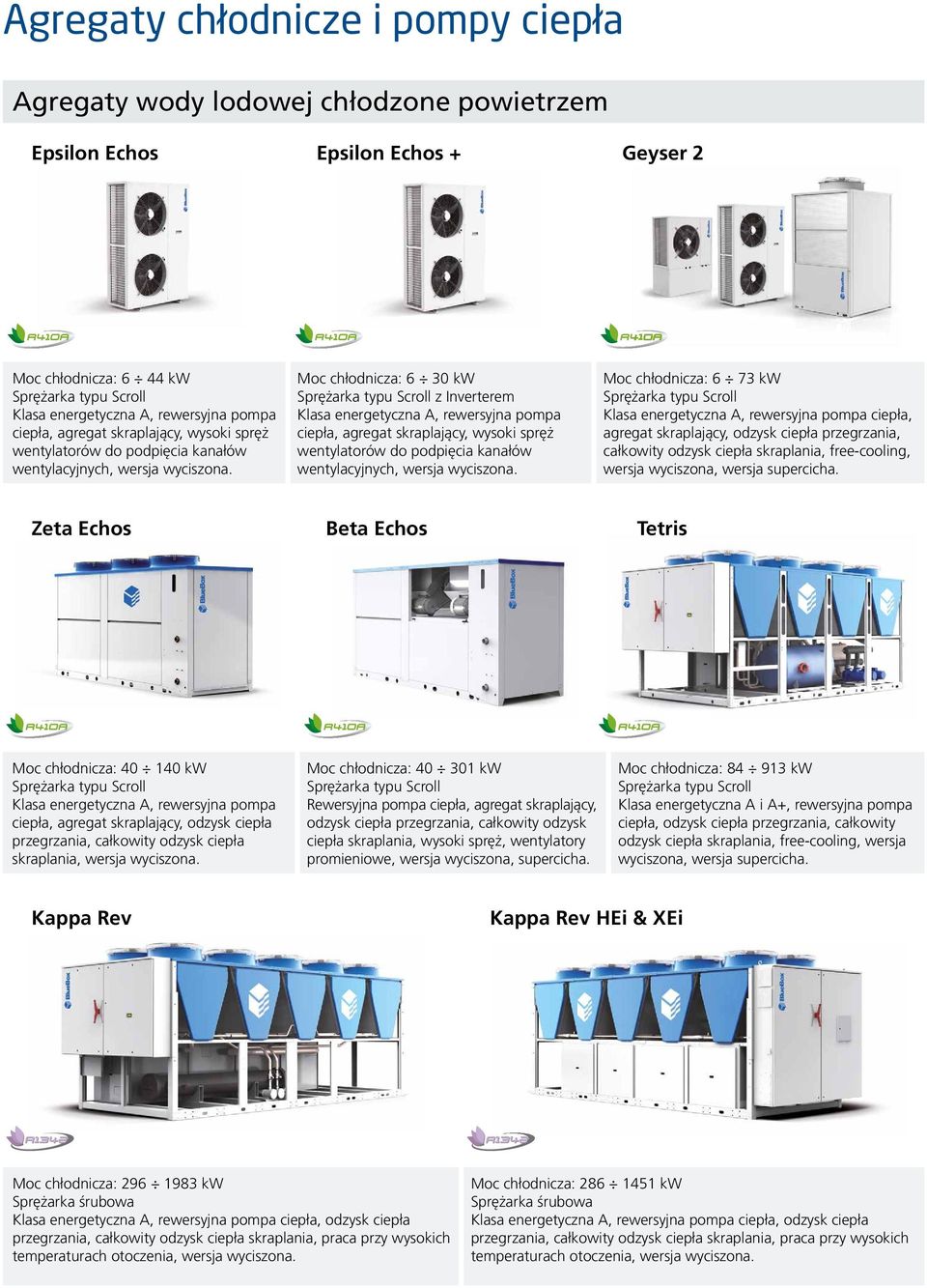 Moc chłodnicza: 6 30 kw z Inverterem Klasa energetyczna A, rewersyjna pompa ciepła, agregat  Moc chłodnicza: 6 73 kw Klasa energetyczna A, rewersyjna pompa ciepła, agregat skraplający, odzysk ciepła