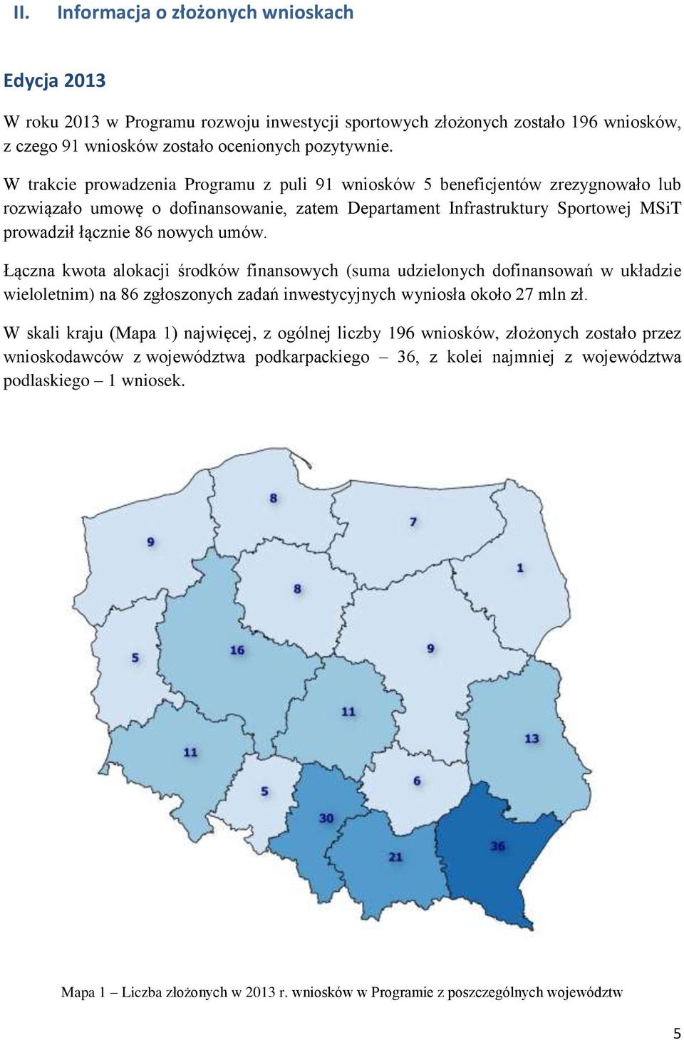 Łączna kwota alokacji środków finansowych (suma udzielonych dofinansowań w układzie wieloletnim) na 86 zgłoszonych zadań inwestycyjnych wyniosła około 27 mln zł.