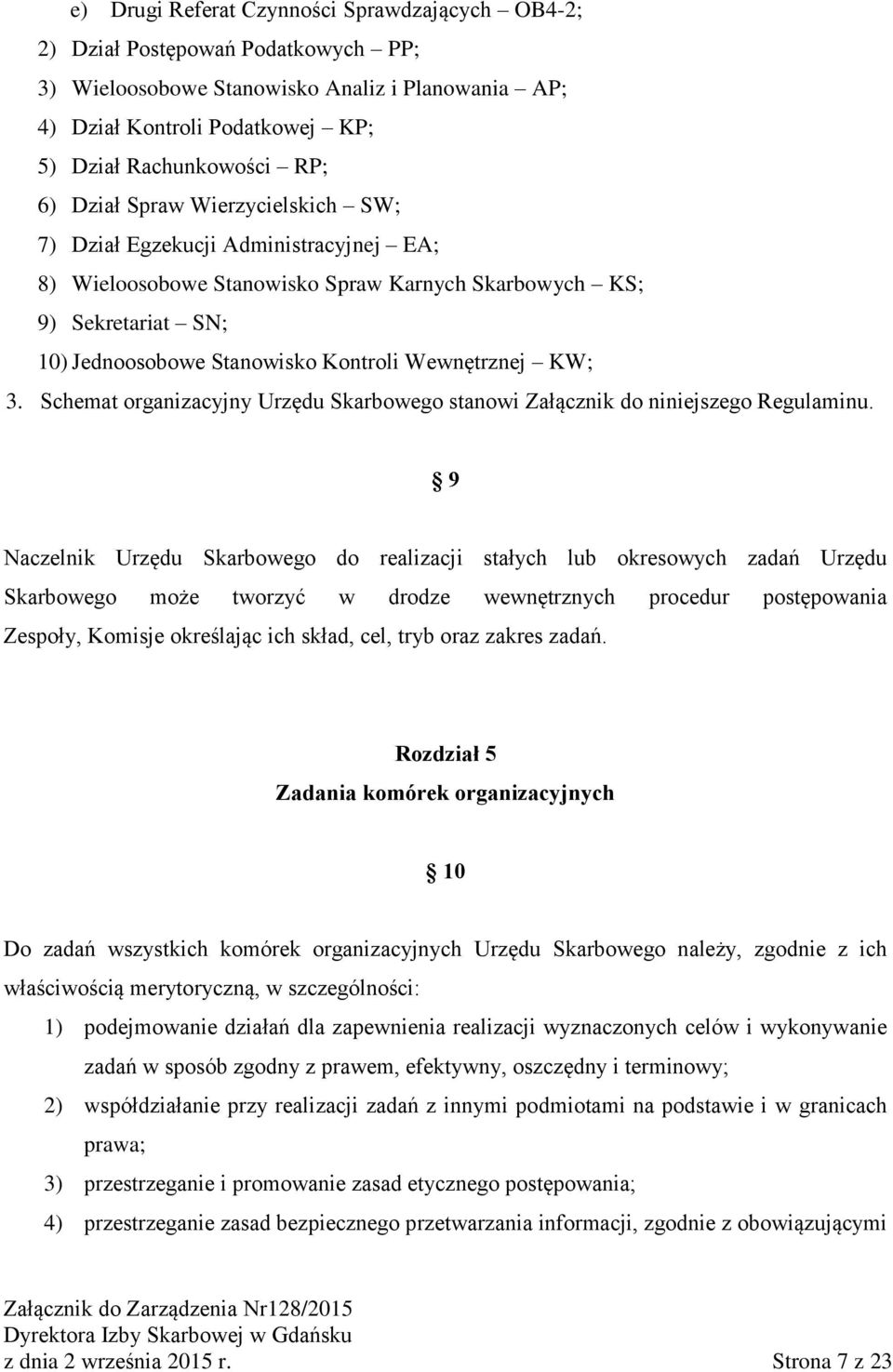 3. Schemat organizacyjny Urzędu Skarbowego stanowi Załącznik do niniejszego Regulaminu.