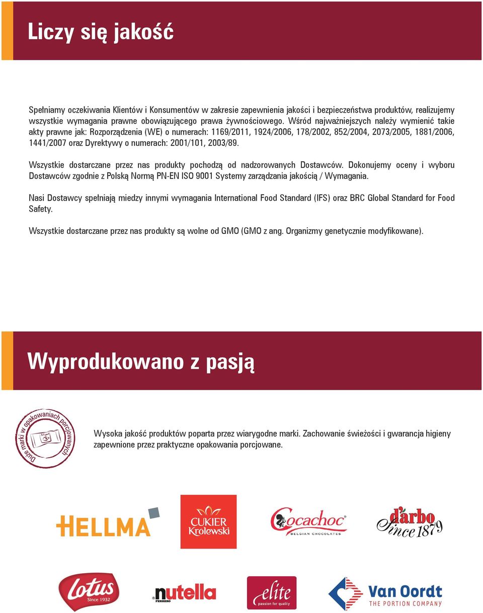 2001/101, 2003/89. Wszystkie dostarczane przez nas produkty pochodzą od nadzorowanych Dostawców.