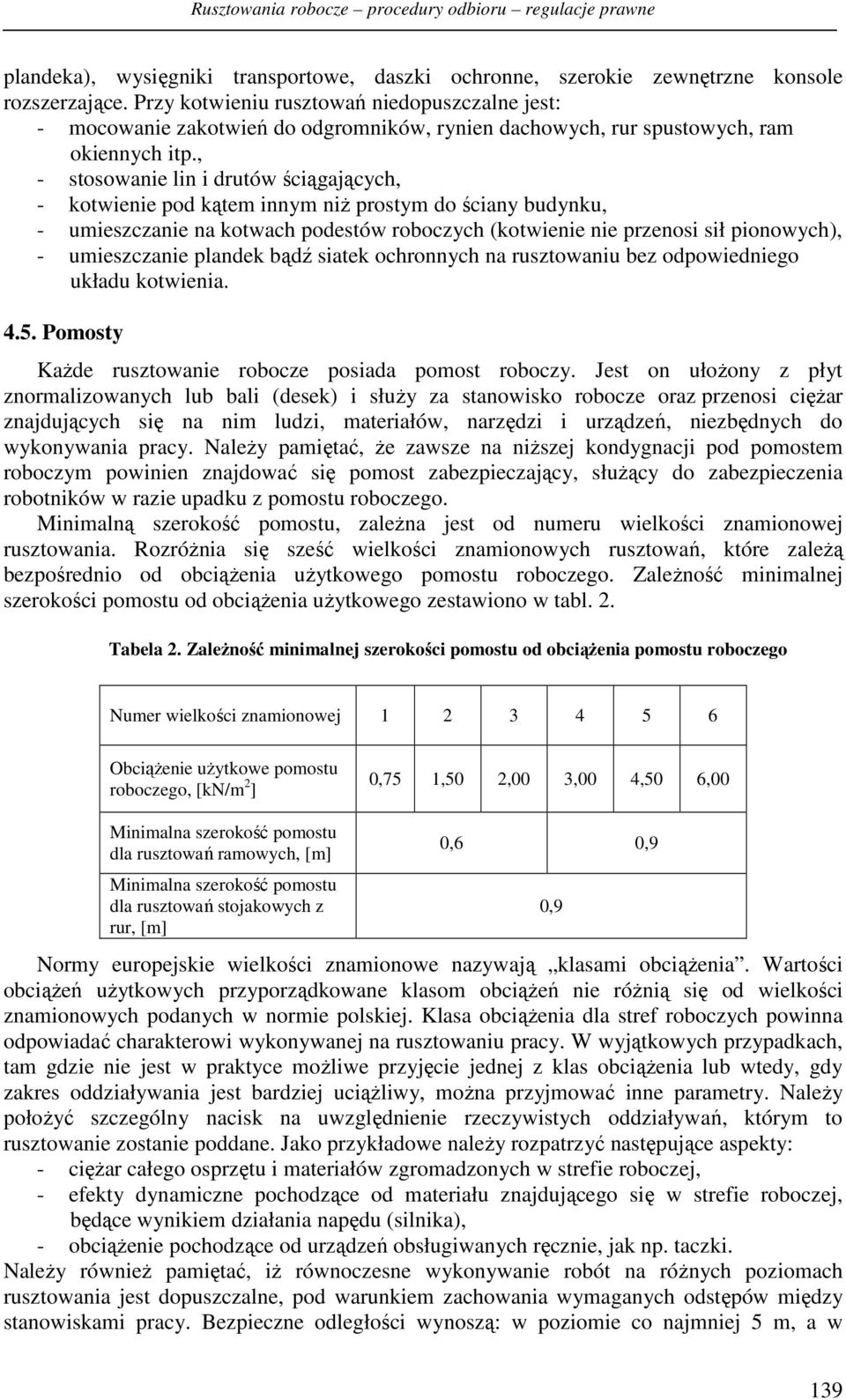 , - stosowanie lin i drutów ściągających, - kotwienie pod kątem innym niŝ prostym do ściany budynku, - umieszczanie na kotwach podestów roboczych (kotwienie nie przenosi sił pionowych), -