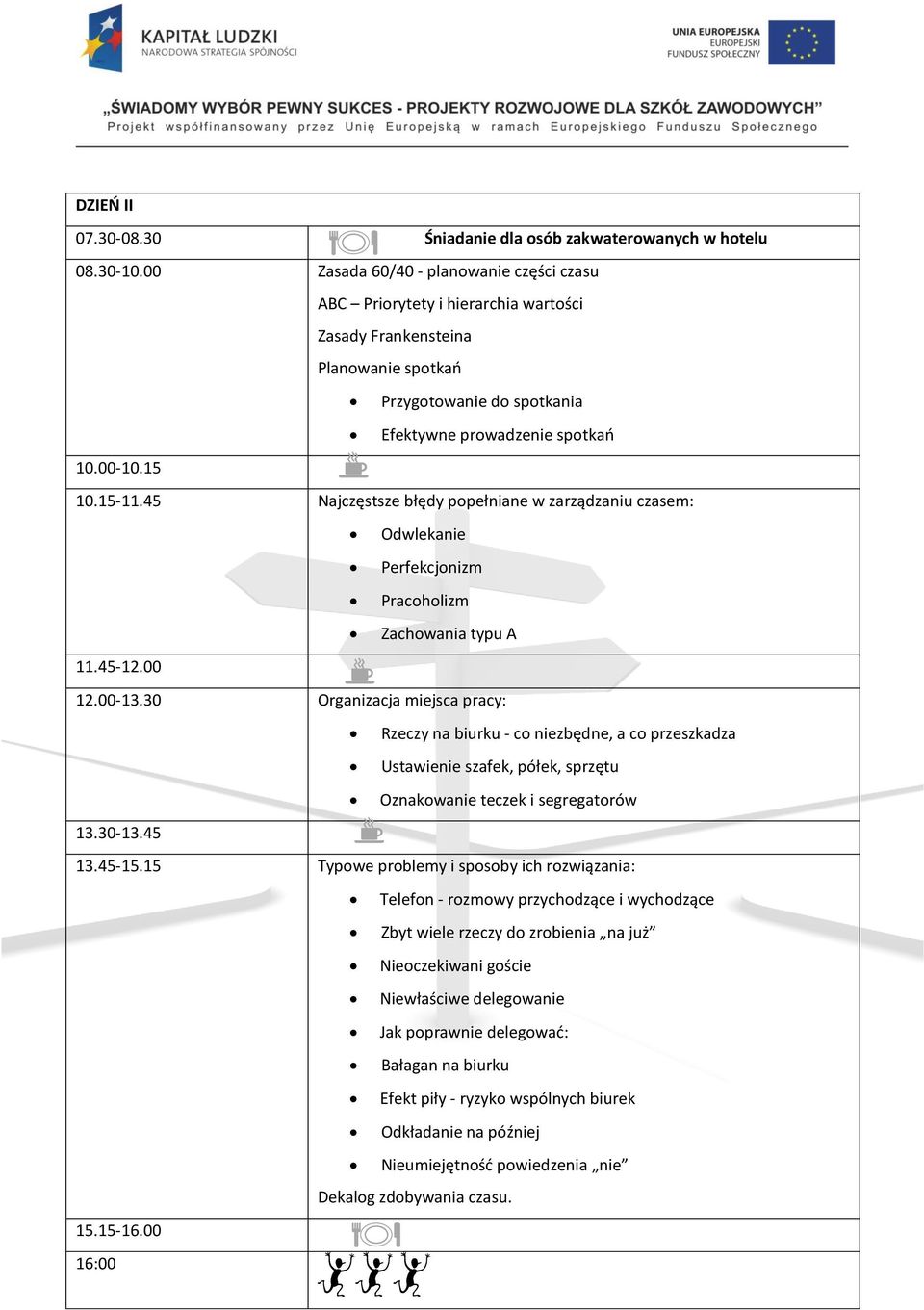 45 Najczęstsze błędy popełniane w zarządzaniu czasem: Odwlekanie Perfekcjonizm Pracoholizm Zachowania typu A 11.45-12.00 12.00-13.