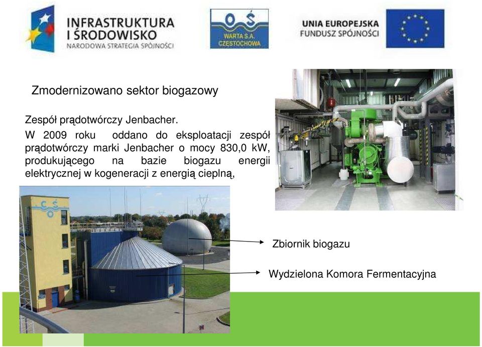 o mocy 830,0 kw, produkującego na bazie biogazu energii elektrycznej w