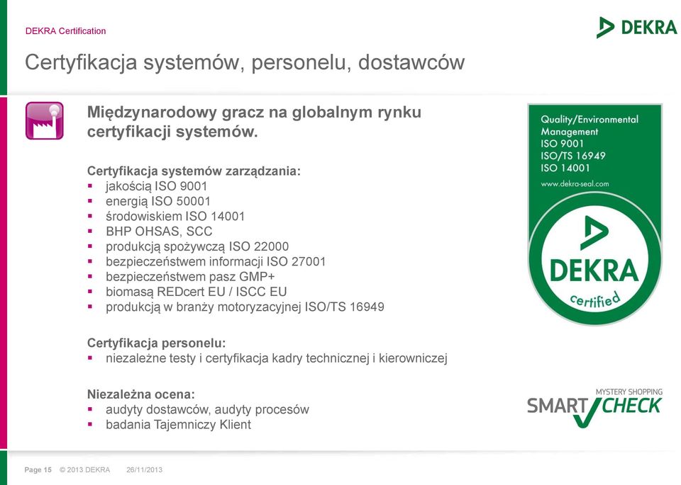 bezpieczeństwem informacji ISO 27001 bezpieczeństwem pasz GMP+ biomasą REDcert EU / ISCC EU produkcją w branży motoryzacyjnej ISO/TS 16949