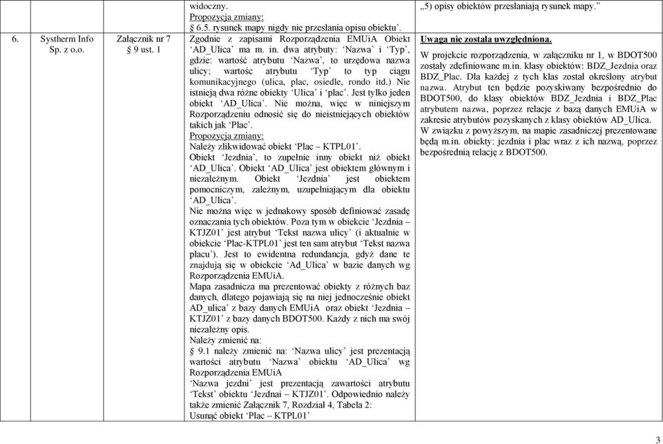 ) Nie istnieją dwa różne obiekty Ulica i plac. Jest tylko jeden obiekt AD_Ulica. Nie można, więc w niniejszym Rozporządzeniu odnosić się do nieistniejących obiektów takich jak Plac.