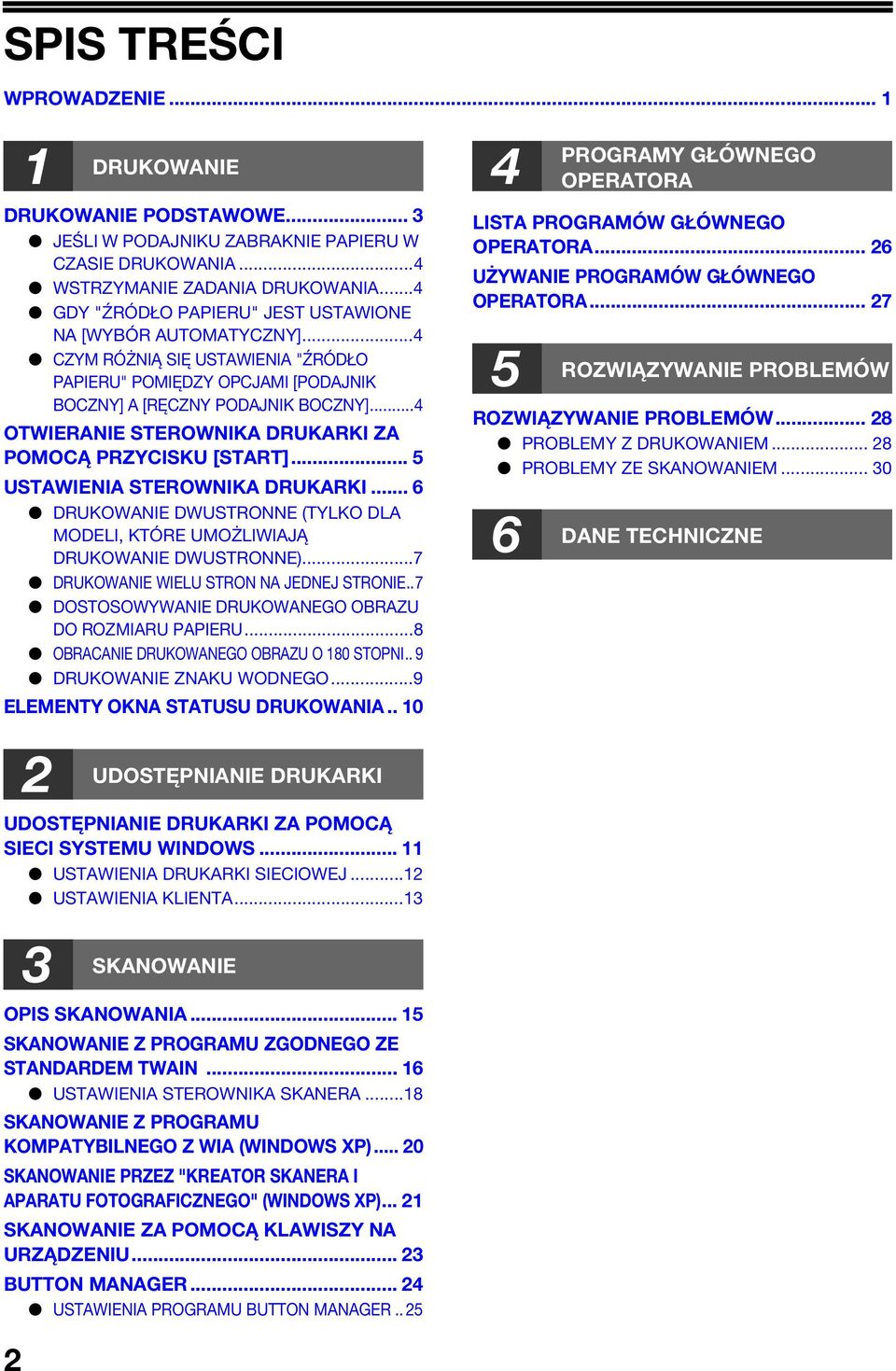 ..4 OTWIERANIE STEROWNIKA DRUKARKI ZA POMOCĄ PRZYCISKU [START]... 5 USTAWIENIA STEROWNIKA DRUKARKI... 6 DRUKOWANIE DWUSTRONNE (TYLKO DLA MODELI, KTÓRE UMOŻLIWIAJĄ DRUKOWANIE DWUSTRONNE).