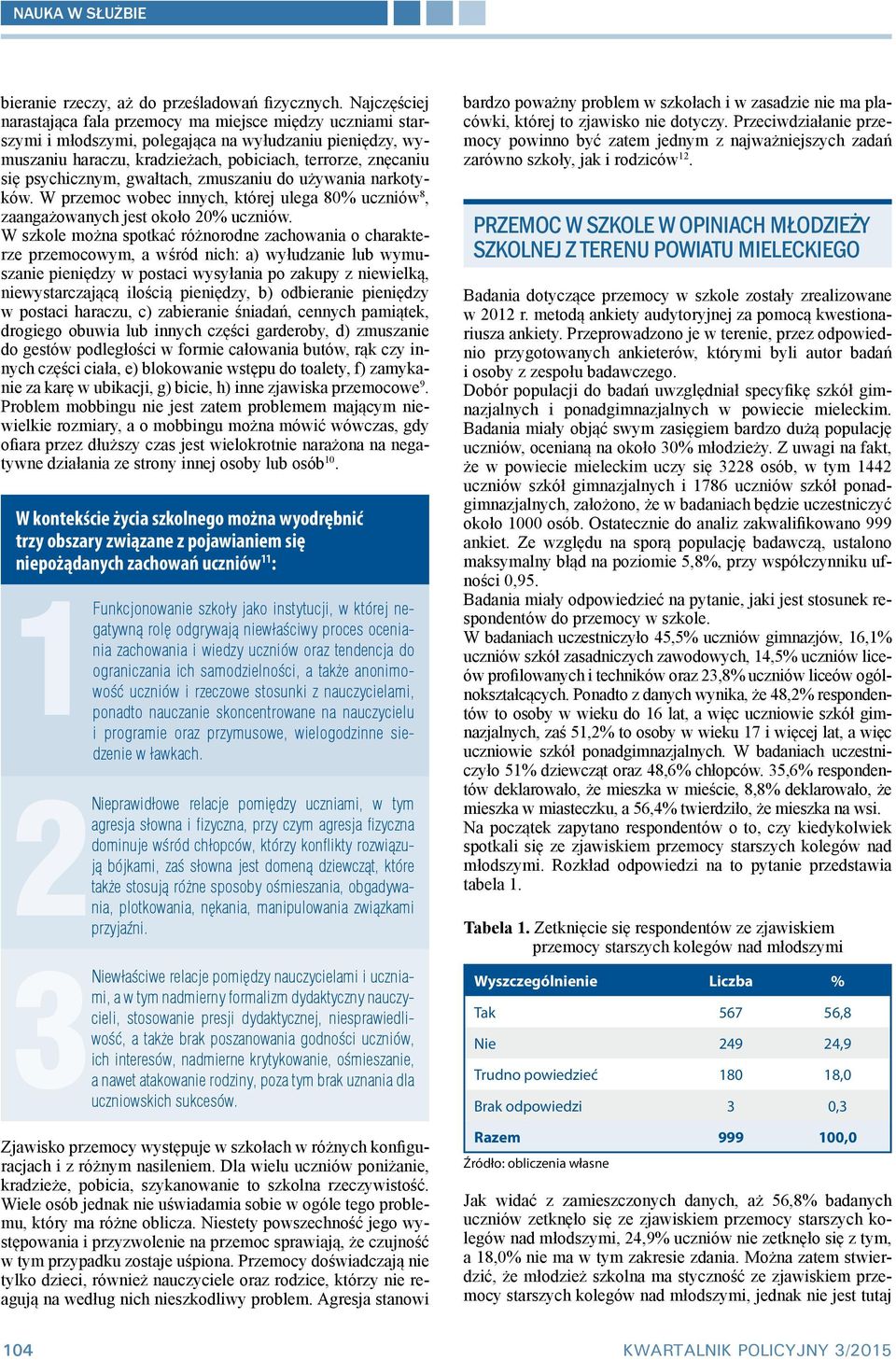 psychicznym, gwałtach, zmuszaniu do używania narkotyków. W przemoc wobec innych, której ulega 80% uczniów 8, zaangażowanych jest około 20% uczniów.