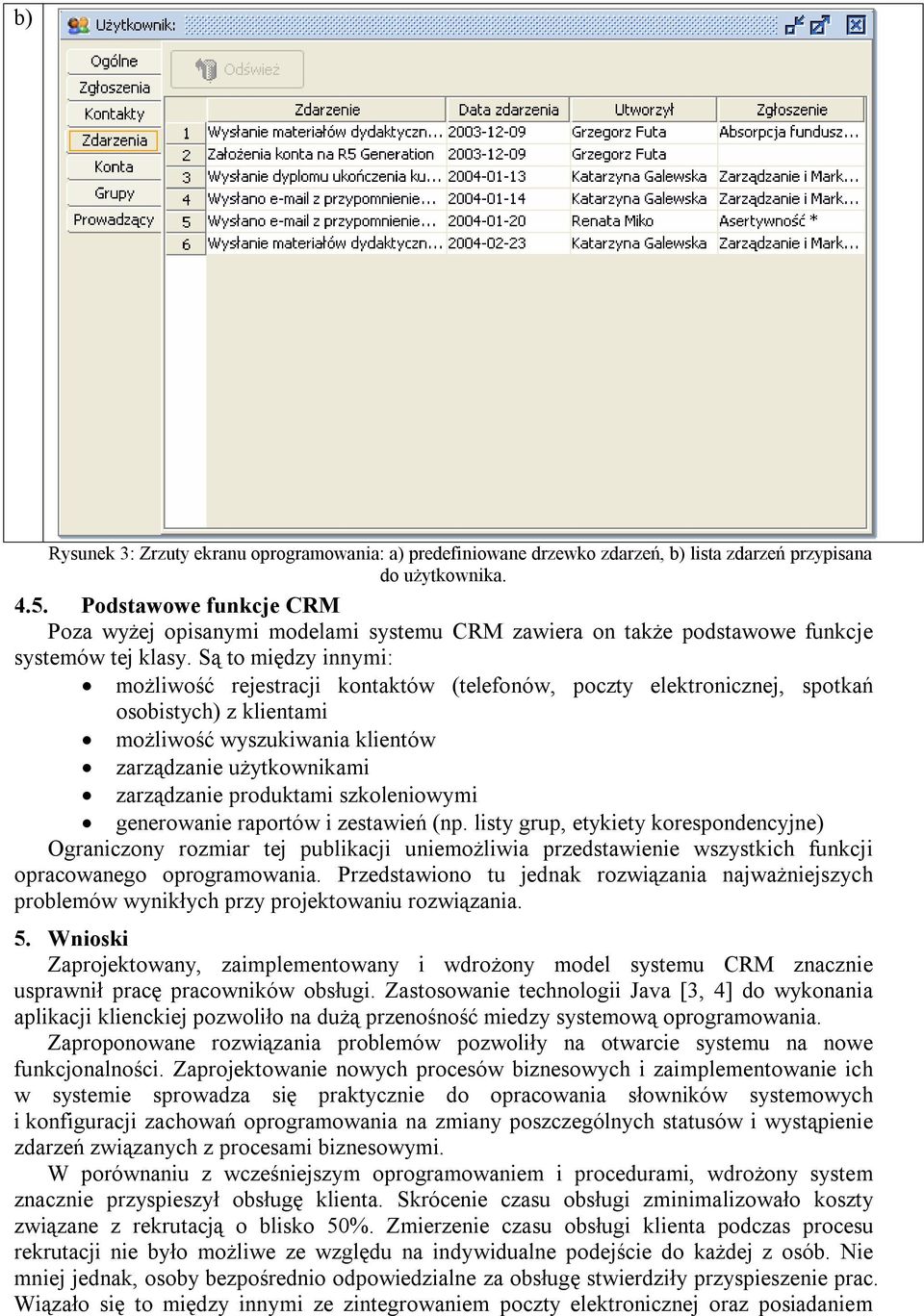 Są to między innymi: możliwość rejestracji kontaktów (telefonów, poczty elektronicznej, spotkań osobistych) z klientami możliwość wyszukiwania klientów zarządzanie użytkownikami zarządzanie