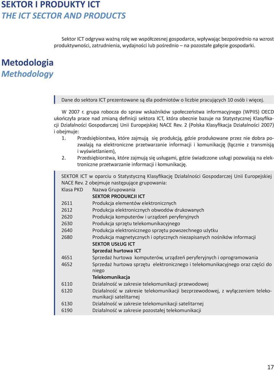 grup roocz do sprw wskźników społeczeństw informcyjnego (WPIIS) OECD ukończył prce nd zminą definicji sektor ICT, któr oecnie zuje n Sttystycznej Klsyfikcji Dziłlności Gospodrczej Unii Europejskiej