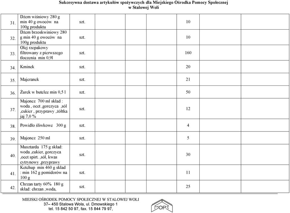 0,9l szt. 10 szt. 10 szt. 160 34. Kminek szt. 20 35. Majeranek szt. 21 36. Żurek w butelce min 0,5 l szt. 50 37.