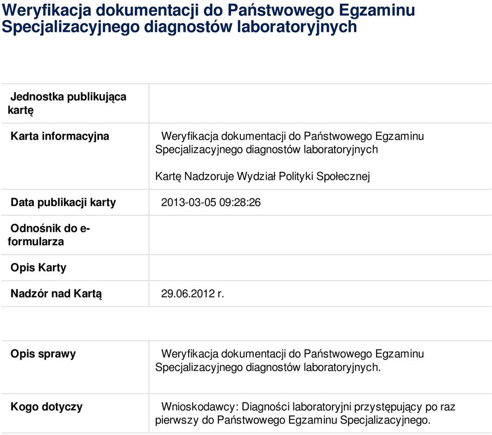 e- formularza Opis Karty Nadzór nad Kartą 29.06.2012 r.