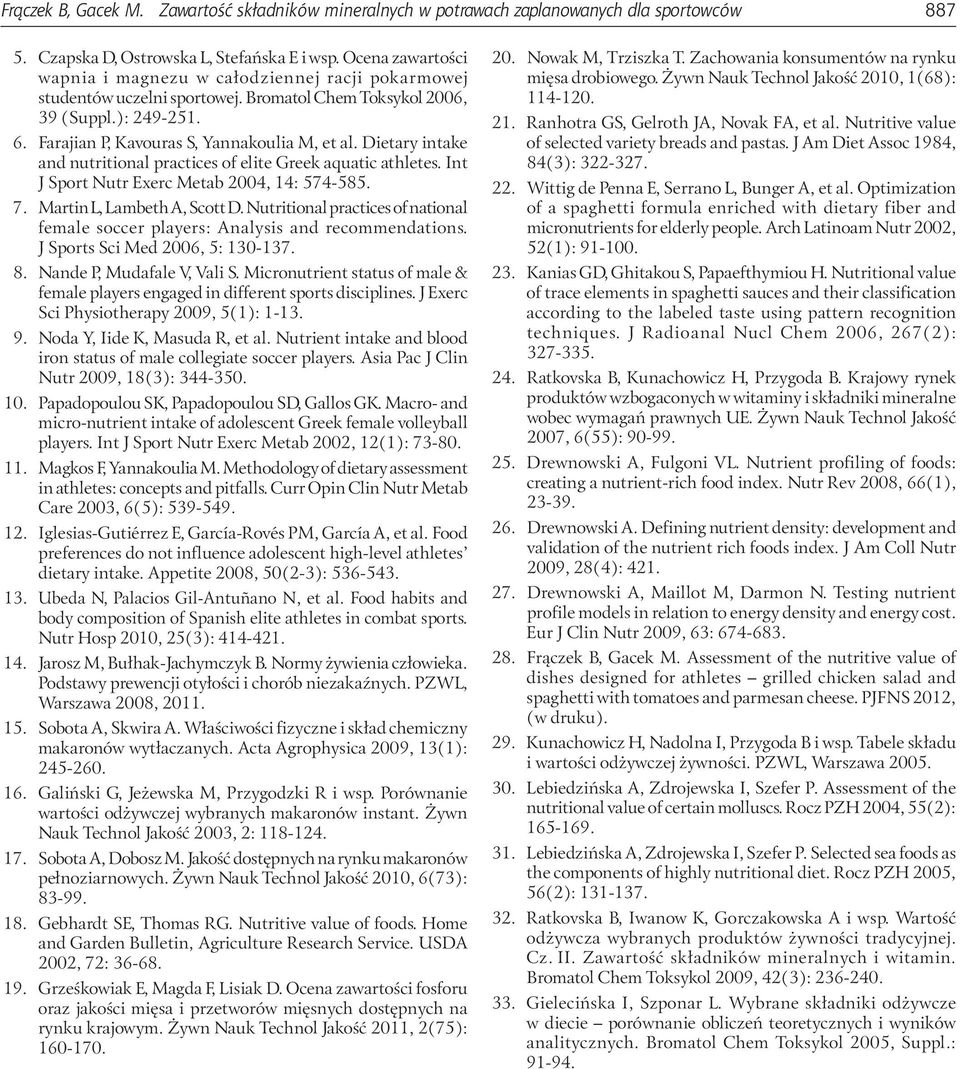 Dietary intake and nutritional practices of elite Greek aquatic athletes. Int J Sport Nutr Exerc Metab 2004, 14: 574-585. 7. Martin L, Lambeth A, Scott D.