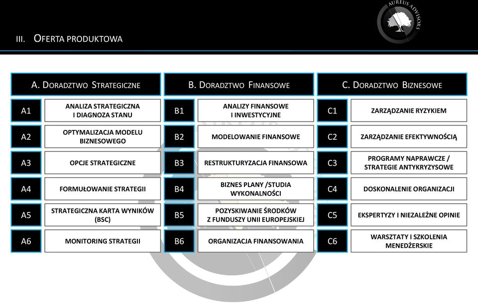 FINANSOWE C2 ZARZĄDZANIE EFEKTYWNOŚCIĄ A3 OPCJE STRATEGICZNE B3 RESTRUKTURYZACJA FINANSOWA C3 PROGRAMY NAPRAWCZE / STRATEGIE ANTYKRYZYSOWE A4 FORMUŁOWANIE STRATEGII B4