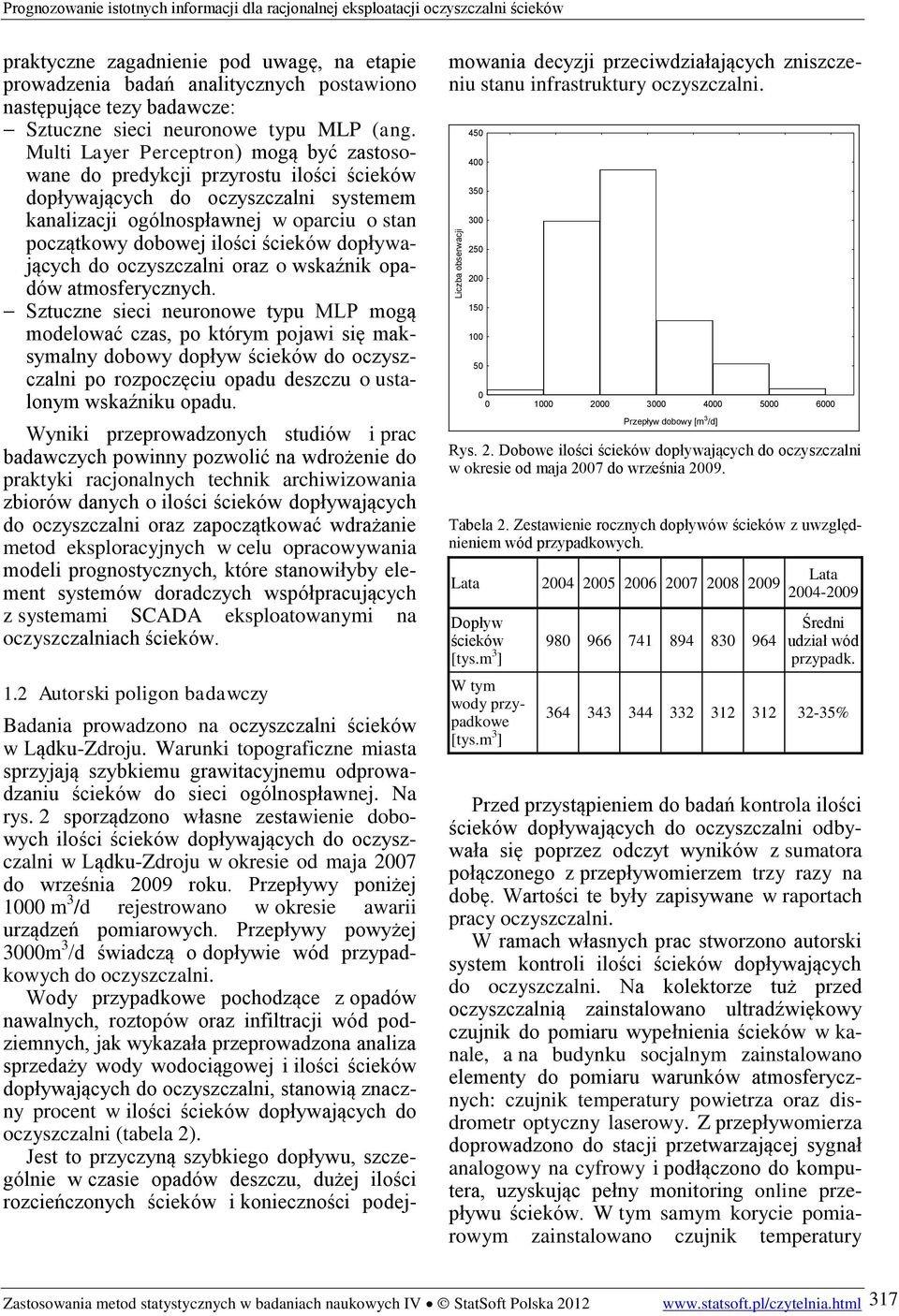 dopływających do oczyszczalni oraz o wskaźnik opadów atmosferycznych.