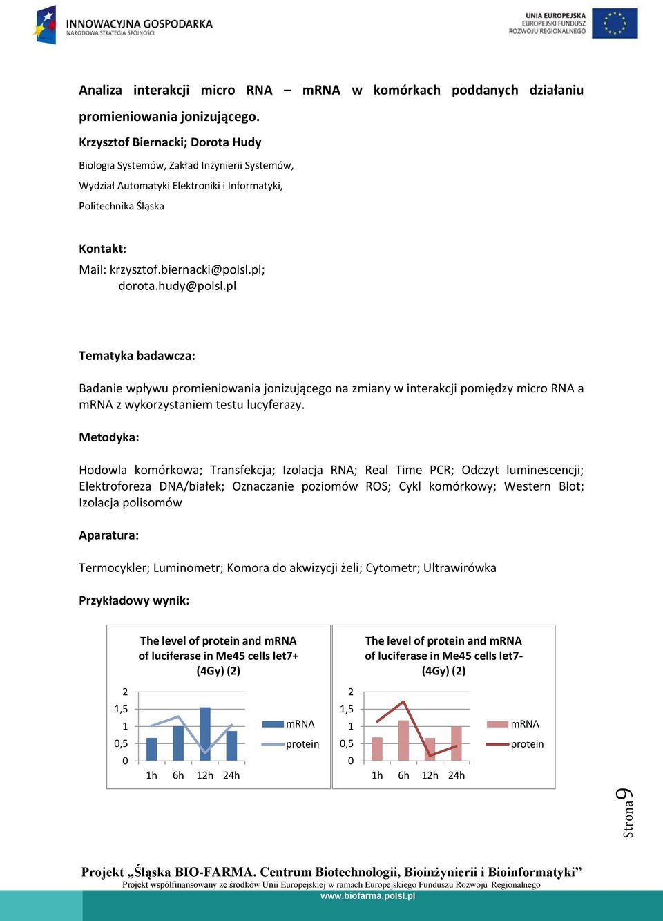 pl Analiza inteakcji mico RNA mrna w komókach poddanych działaniu Badanie wpływu pomieniowania jonizującego na zmiany w inteakcji pomiędzy mico RNA a mrna z wykozystaniem testu lucyfeazy.