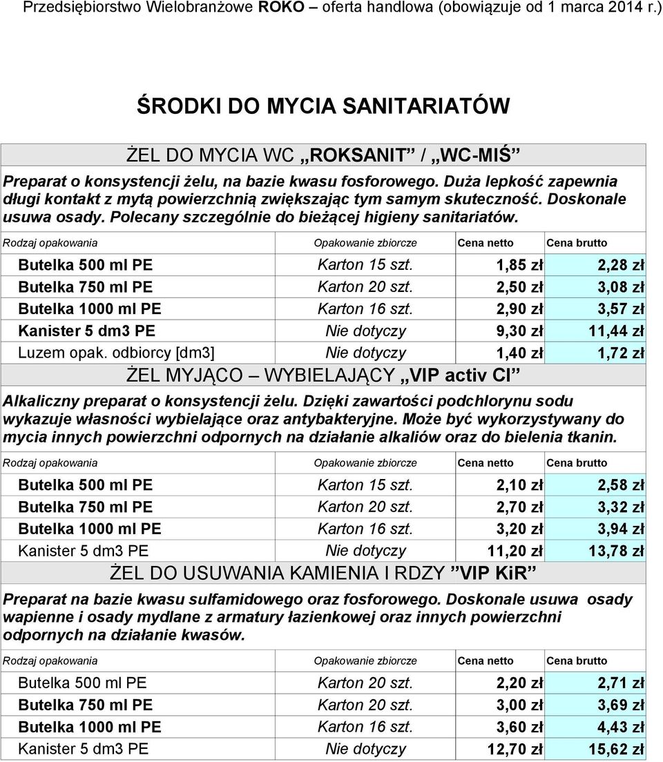 Butelka 500 ml PE Karton 15 szt. 1,85 zł 2,28 zł Butelka 750 ml PE Karton 20 szt. 2,50 zł 3,08 zł Butelka 1000 ml PE Karton 16 szt.