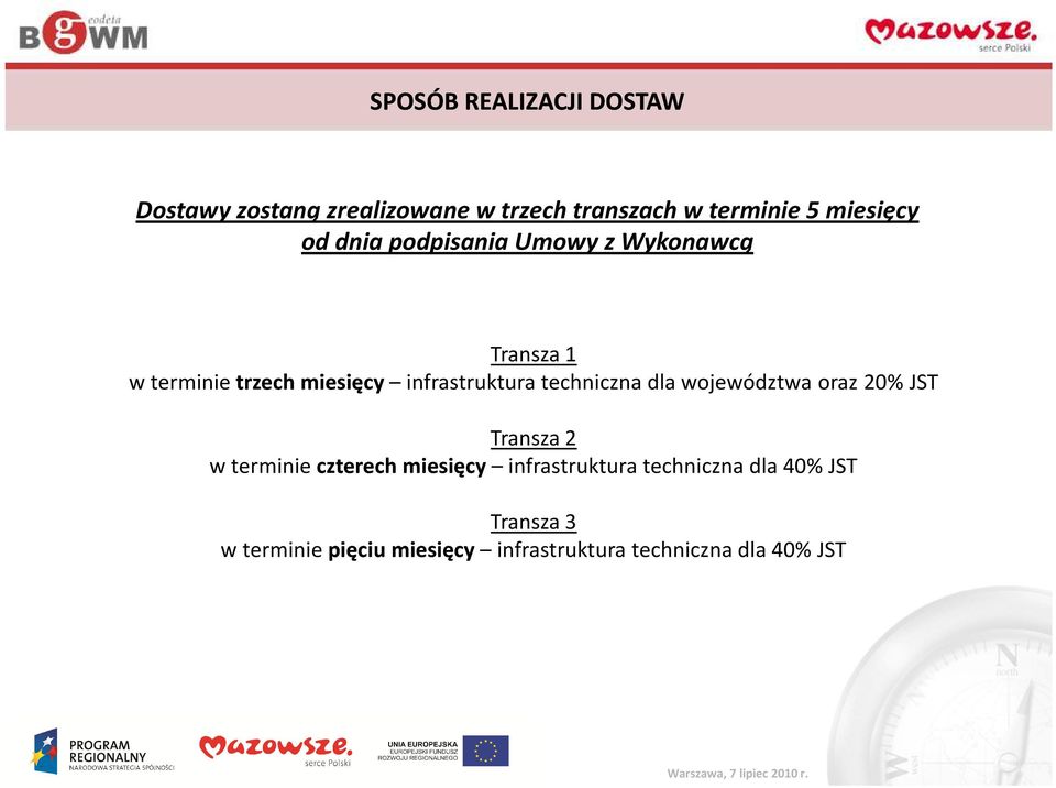 województwa oraz 0% JST Transza w terminie czterech miesięcy infrastruktura techniczna dla 40% JST