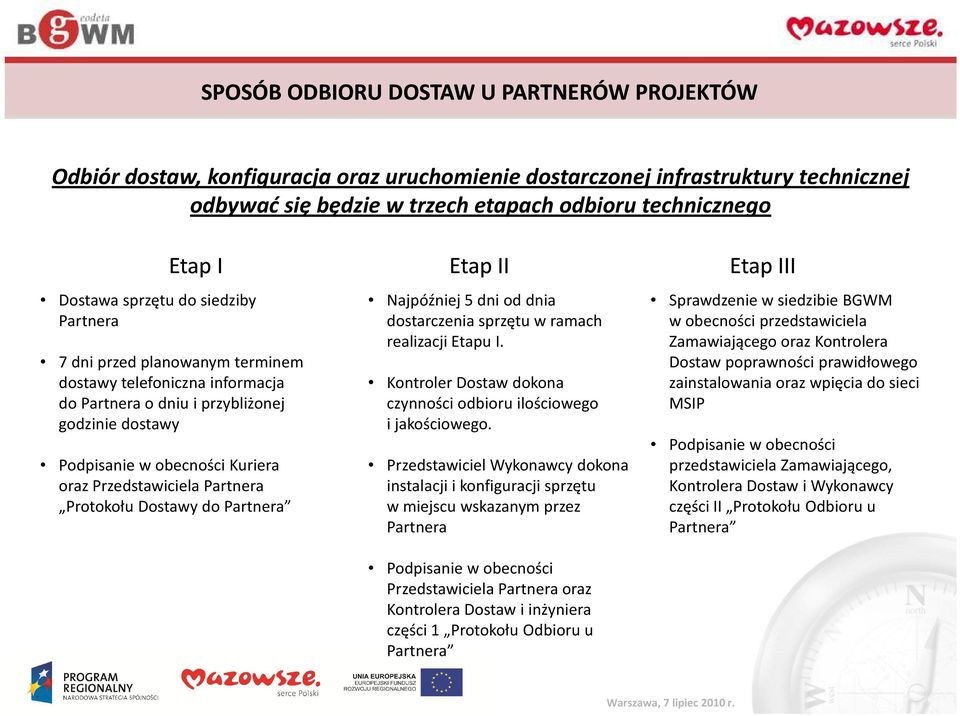 Przedstawiciela Partnera Protokołu Dostawy do Partnera Etap II Najpóźniej 5 dni od dnia dostarczenia sprzętu w ramach realizacji Etapu I.