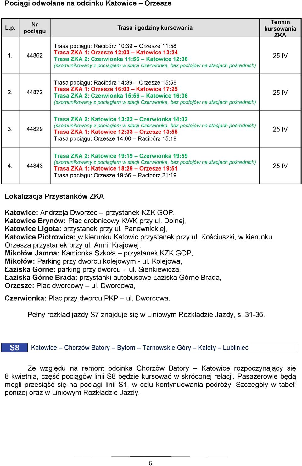 44872 Trasa pociągu: Racibórz 14:39 Orzesze 15:58 Trasa 1: Orzesze 16:03 Katowice 17:25 Trasa 2: Czerwionka 15:56 Katowice 16:36 3.