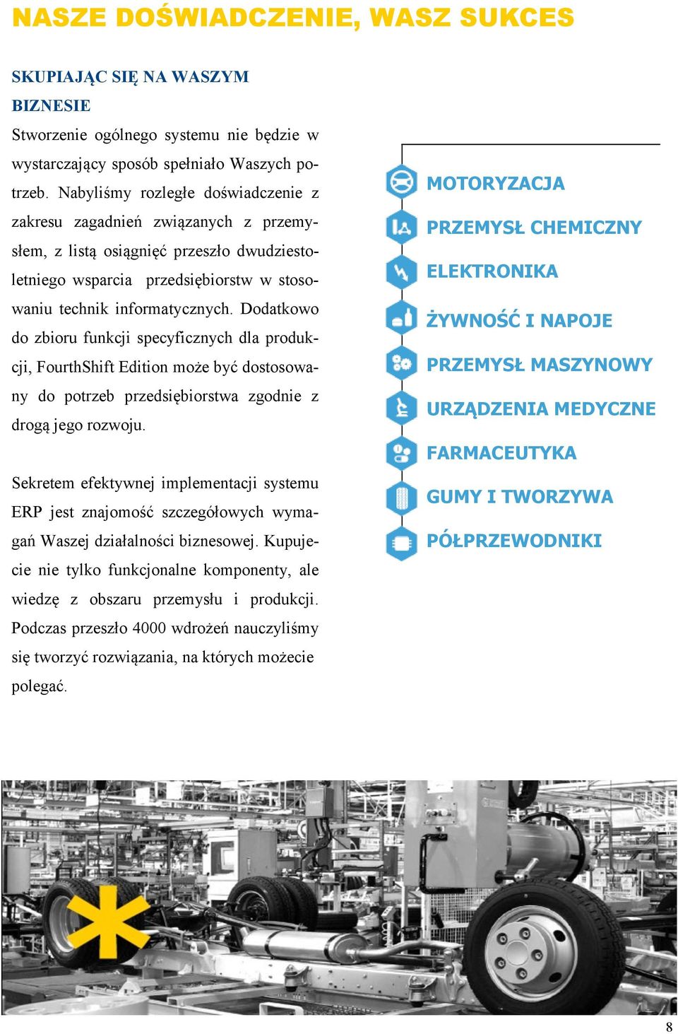 Dodatkowo do zbioru funkcji specyficznych dla produkcji, FourthShift Edition może być dostosowany do potrzeb przedsiębiorstwa zgodnie z drogą jego rozwoju.