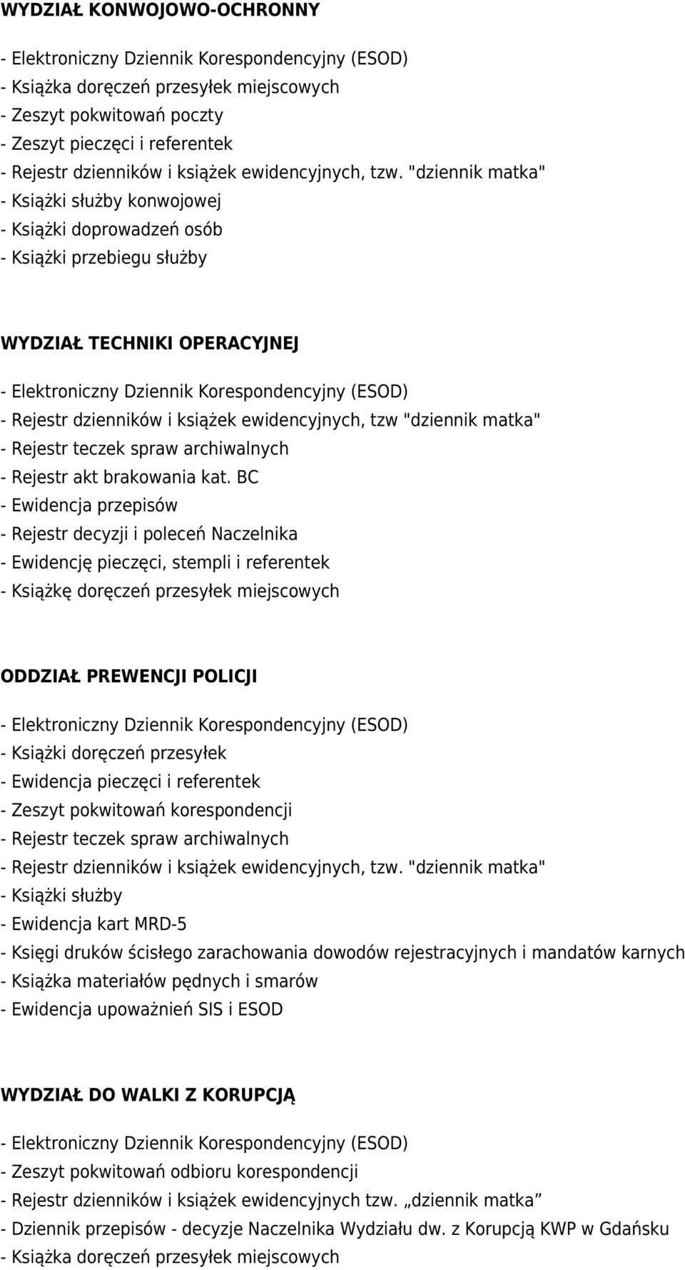 Rejestr akt brakowania kat.