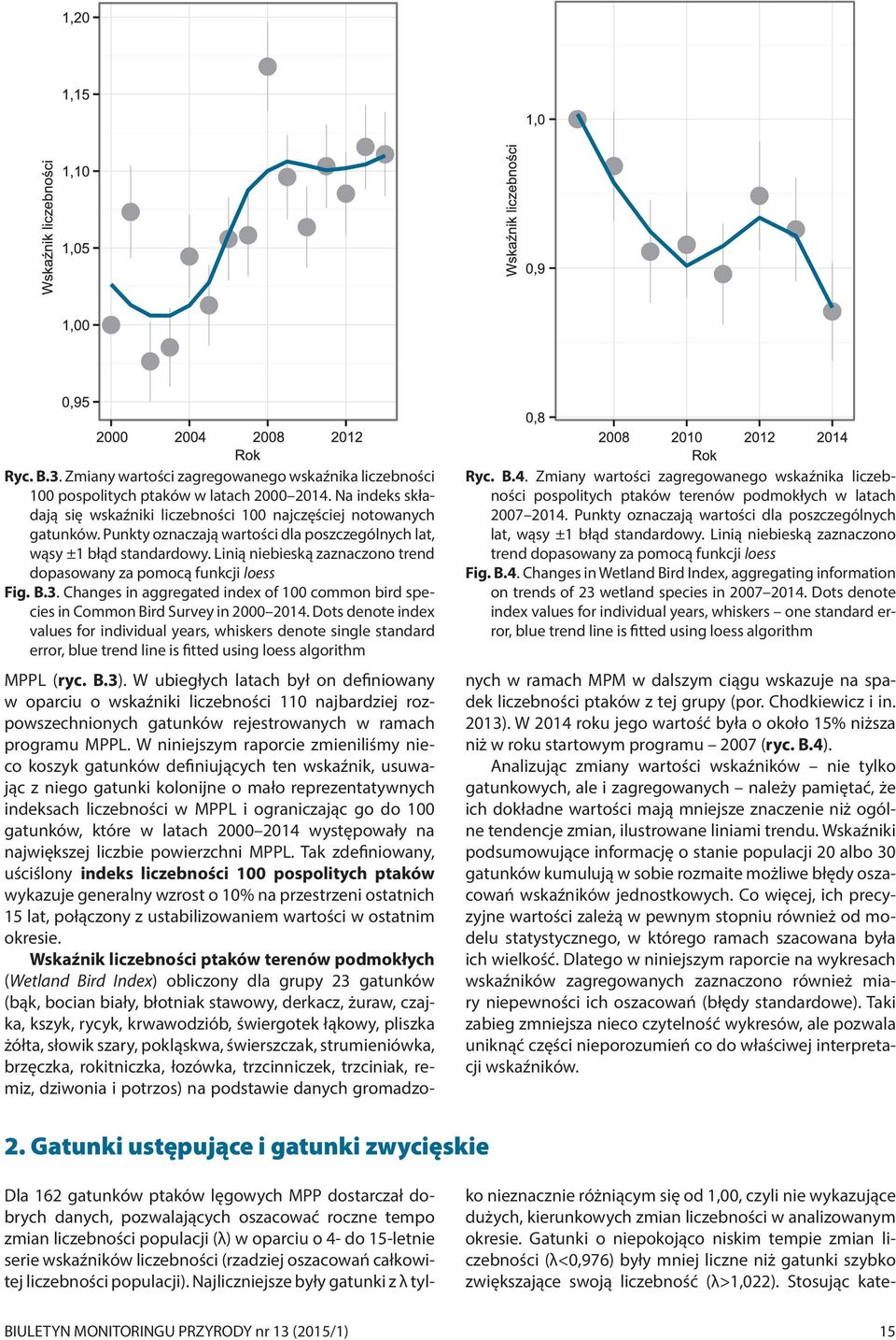 Changes in aggregated index of 100 common bird species in Common Bird Survey in 2000 2014.