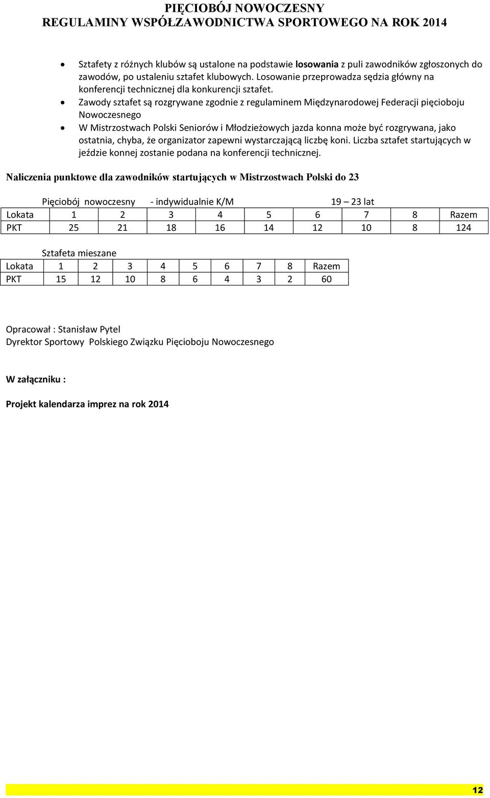 Zawdy sztafet są rzgrywane zgdnie z regulaminem Międzynardwej Federacji pięcibju Nwczesneg W Mistrzstwach Plski Senirów i Młdzieżwych jazda knna mże być rzgrywana, jak statnia, chyba, że rganizatr