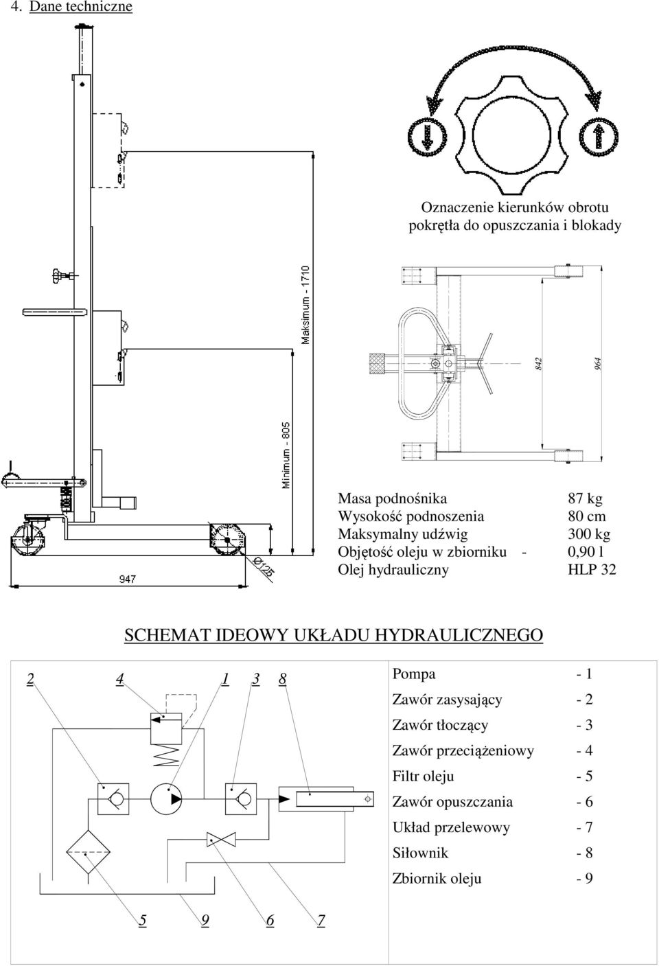 HLP 32 SCHEMAT IDEOWY UKŁADU HYDRAULICZNEGO 2 4 1 3 8 Pompa - 1 Zawór zasysający - 2 Zawór tłoczący - 3