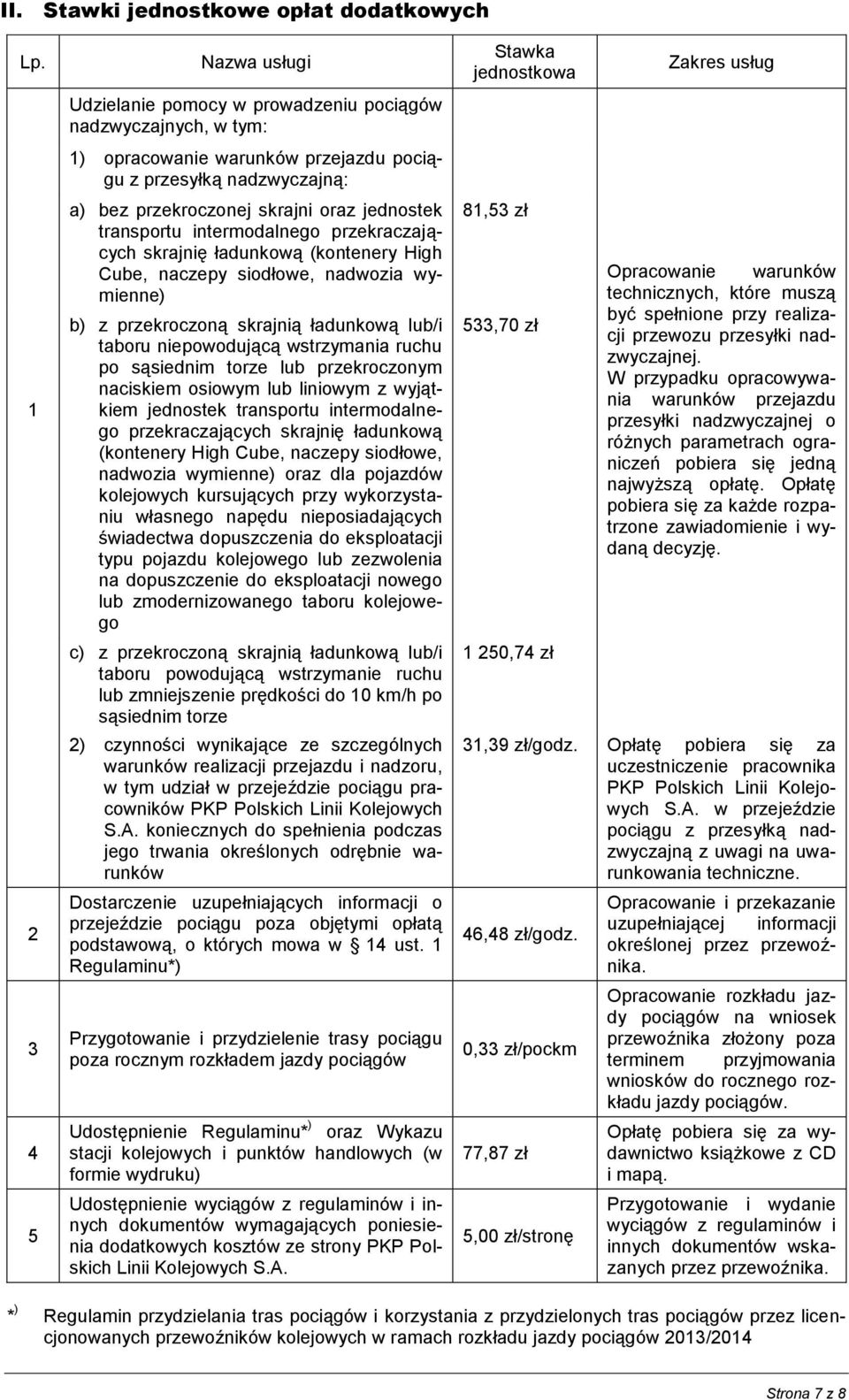 transportu intermodalnego przekraczających skrajnię ładunkową (kontenery High Cube, naczepy siodłowe, nadwozia wymienne) b) z przekroczoną skrajnią ładunkową lub/i taboru niepowodującą wstrzymania