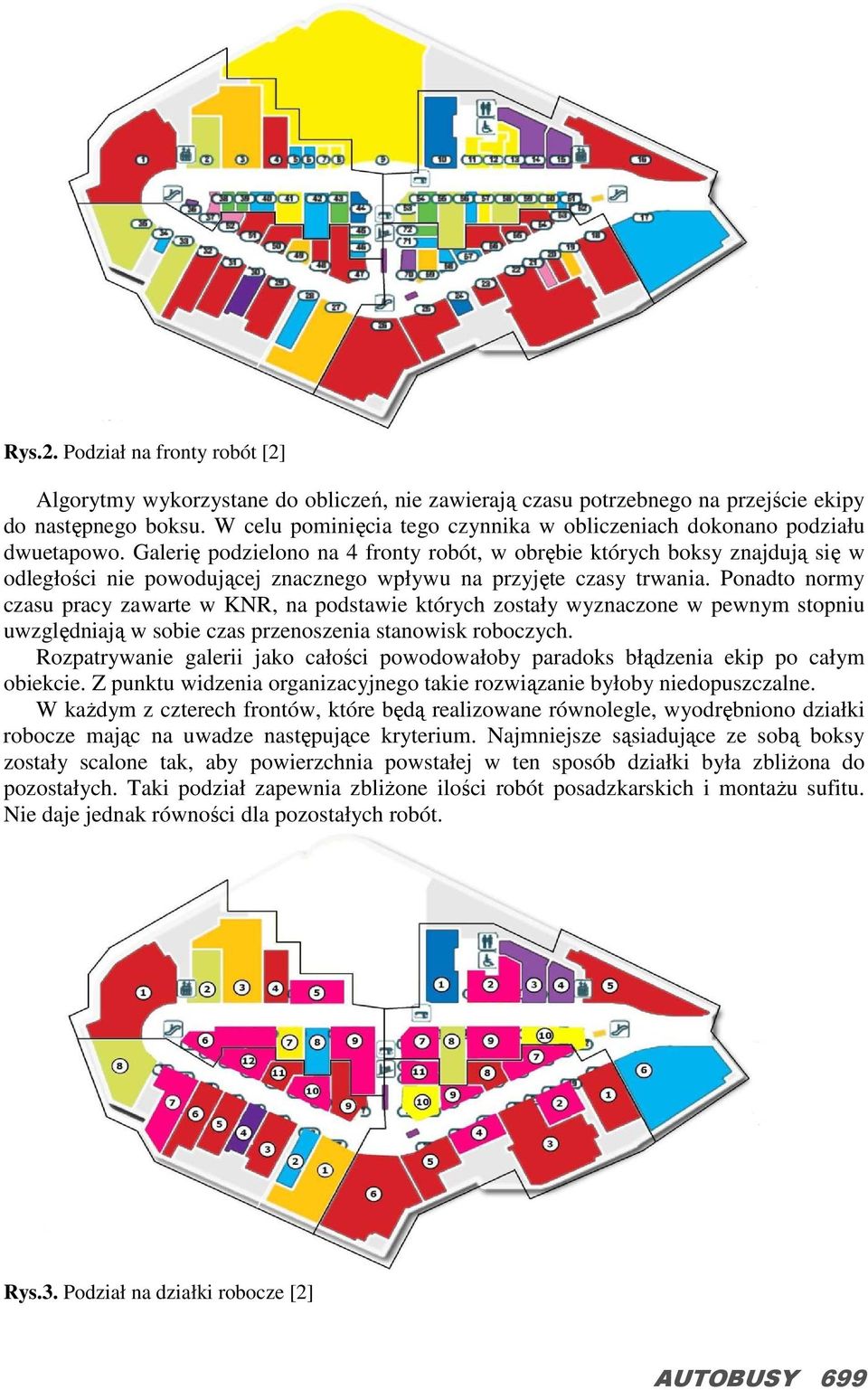 Galerię podzielono na 4 fronty robót, w obrębie których boksy znajdują się w odległości nie powodującej znacznego wpływu na przyjęte czasy trwania.