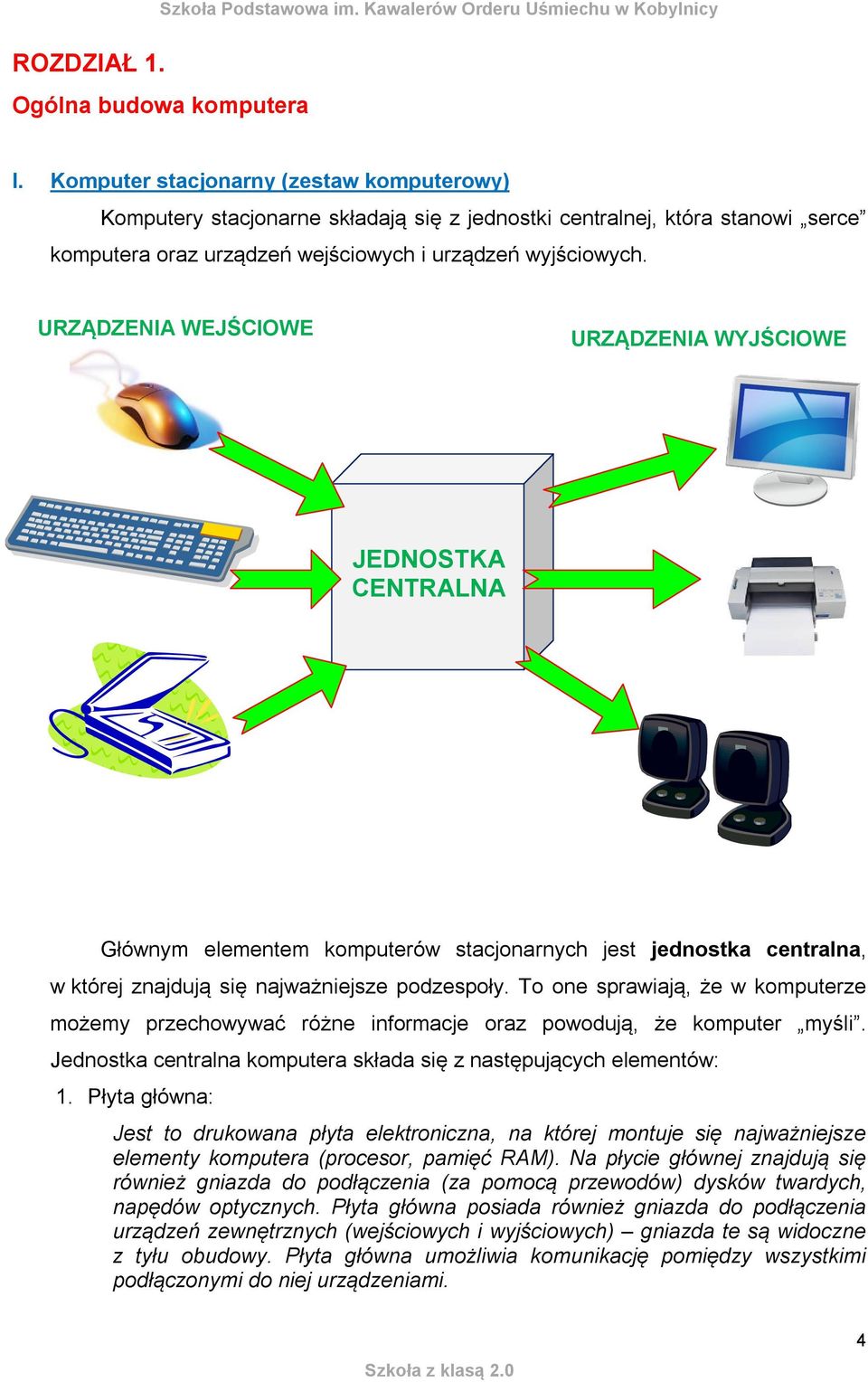 URZĄDZENIA WEJŚCIOWE URZĄDZENIA WYJŚCIOWE JEDNOSTKA CENTRALNA Głównym elementem komputerów stacjonarnych jest jednostka centralna, w której znajdują się najważniejsze podzespoły.