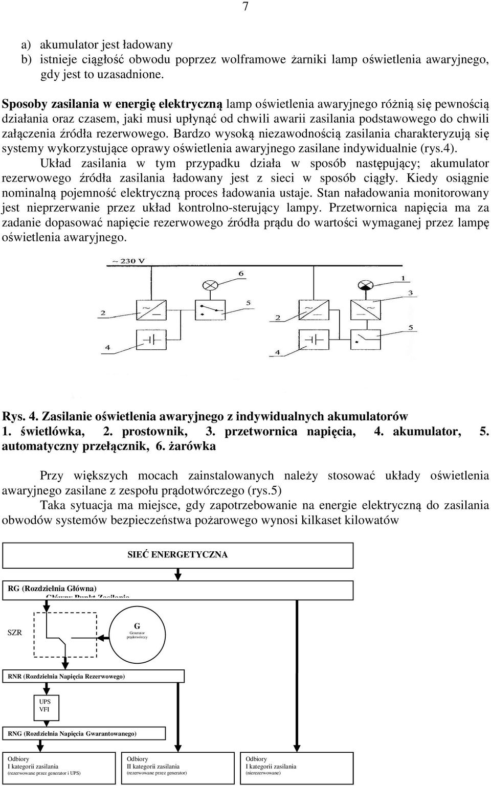 rezerwowego. Bardzo wysoką niezawodnością zasilania charakteryzują się systemy wykorzystujące oprawy oświetlenia awaryjnego zasilane indywidualnie (rys.4).