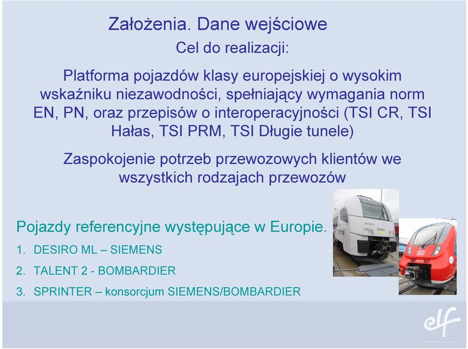 spełniający wymagania norm EN, PN, oraz przepisów o interoperacyjności (TSI CR, TSI Hałas, TSI PRM, TSI Długie