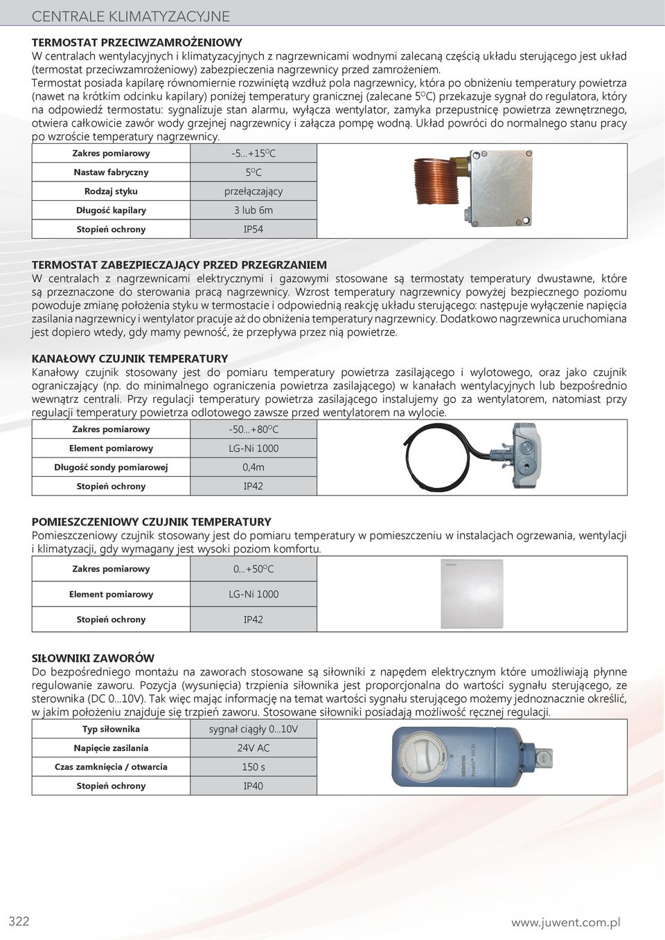 Termostat posiada kapilarę równomiernie rozwiniętą wzdłuż pola nagrzewnicy, która po obniżeniu temperatury powietrza (nawet na krótkim odcinku kapilary) poniżej temperatury granicznej (zalecane 5 O