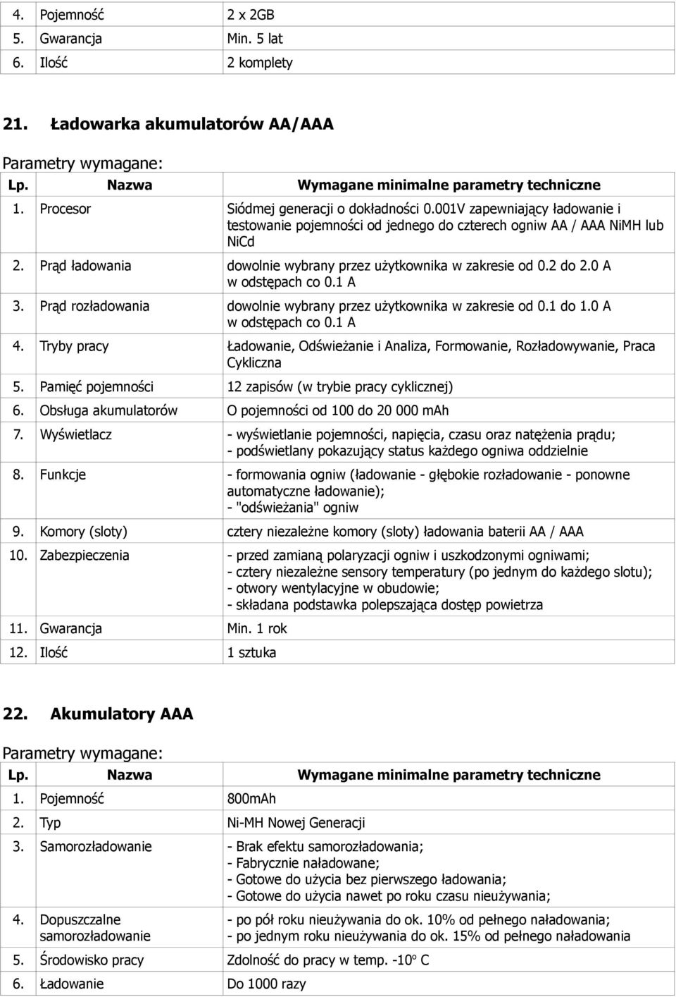 0 A w odstępach co 0.1 A 3. Prąd rozładowania dowolnie wybrany przez użytkownika w zakresie od 0.1 do 1.0 A w odstępach co 0.1 A 4.