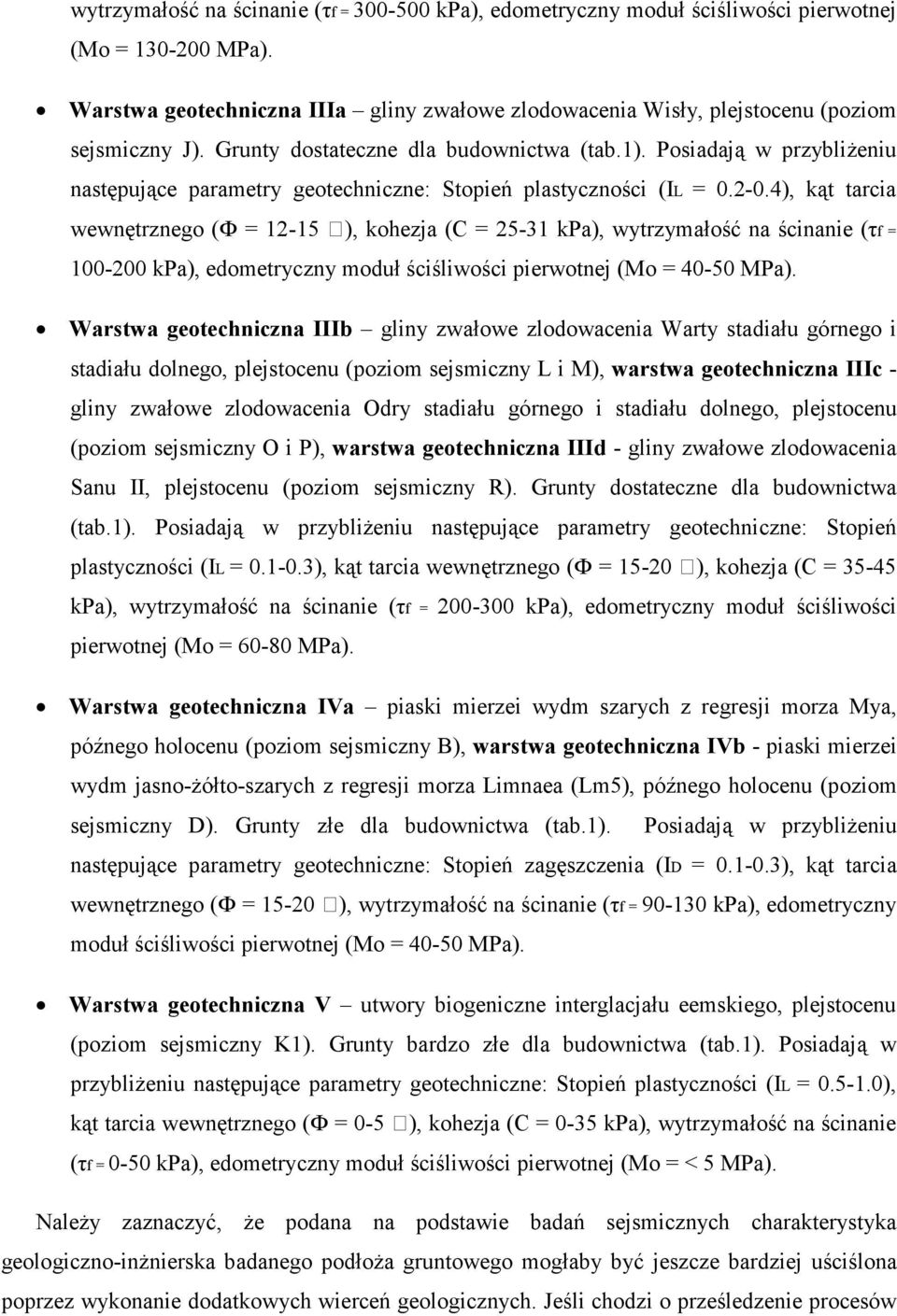 Posiadają w przybliŝeniu następujące parametry geotechniczne: Stopień plastyczności (IL = 0.2-0.