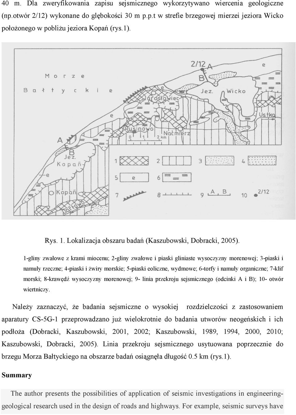 1-gliny zwałowe z krami miocenu; 2-gliny zwałowe i piaski gliniaste wysoczyzny morenowej; 3-piaski i namuły rzeczne; 4-piaski i Ŝwiry morskie; 5-piaski eoliczne, wydmowe; 6-torfy i namuły organiczne;