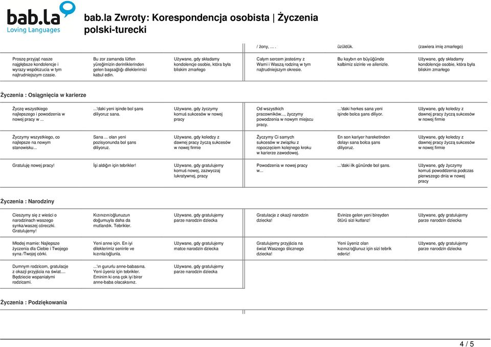 Bu kaybın en büyüğünde kalbimiz sizinle ve ailenizle. Życzenia : Osiągnięcia w karierze Życzę wszystkiego najlepszego i powodzenia w nowej pracy w......'daki yeni işinde bol şans diliyoruz sana.