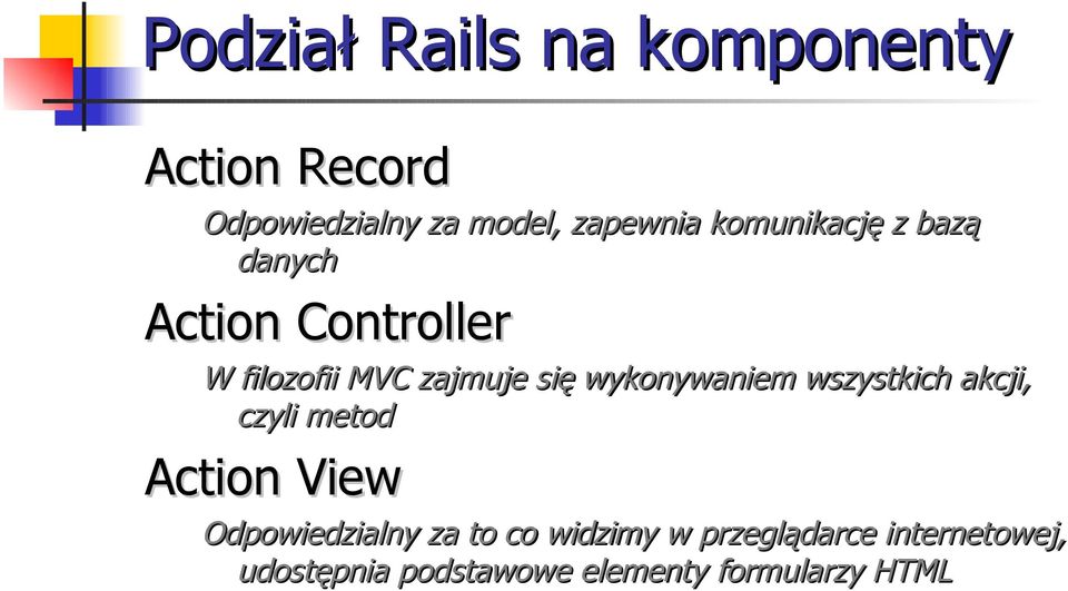 wykonywaniem wszystkich akcji, czyli metod Action View Odpowiedzialny za to