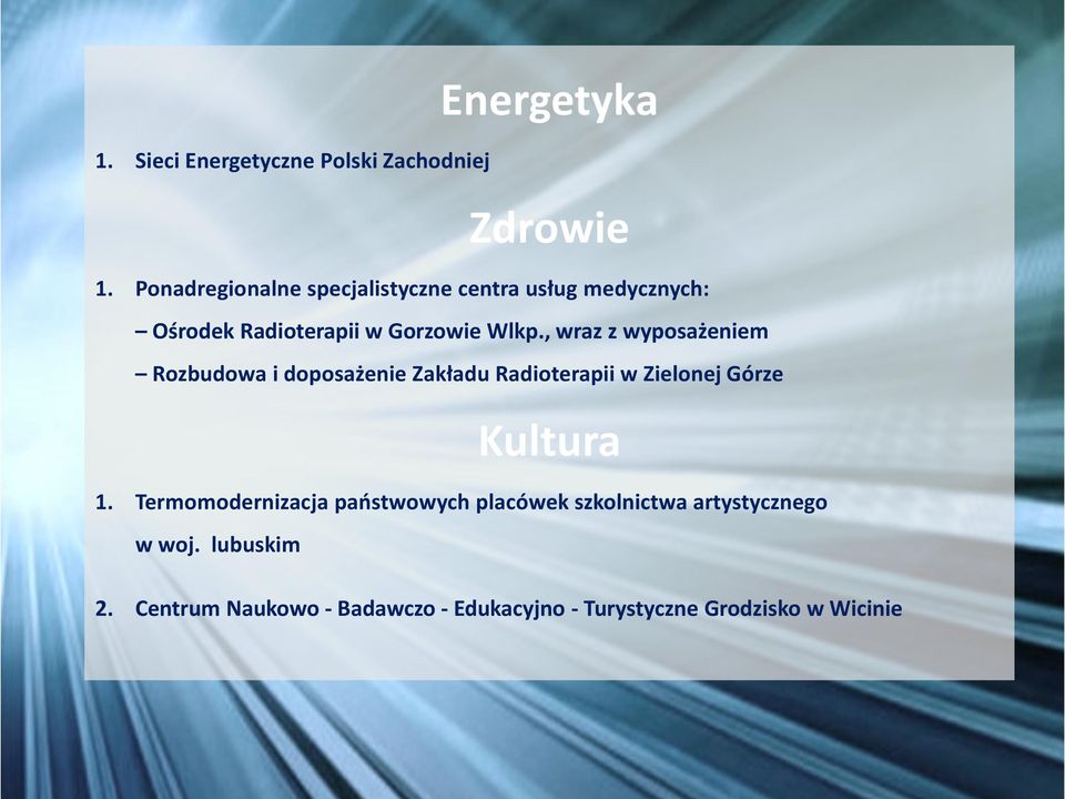 , wraz z wyposażeniem Rozbudowa i doposażenie Zakładu Radioterapii w Zielonej Górze Kultura 1.