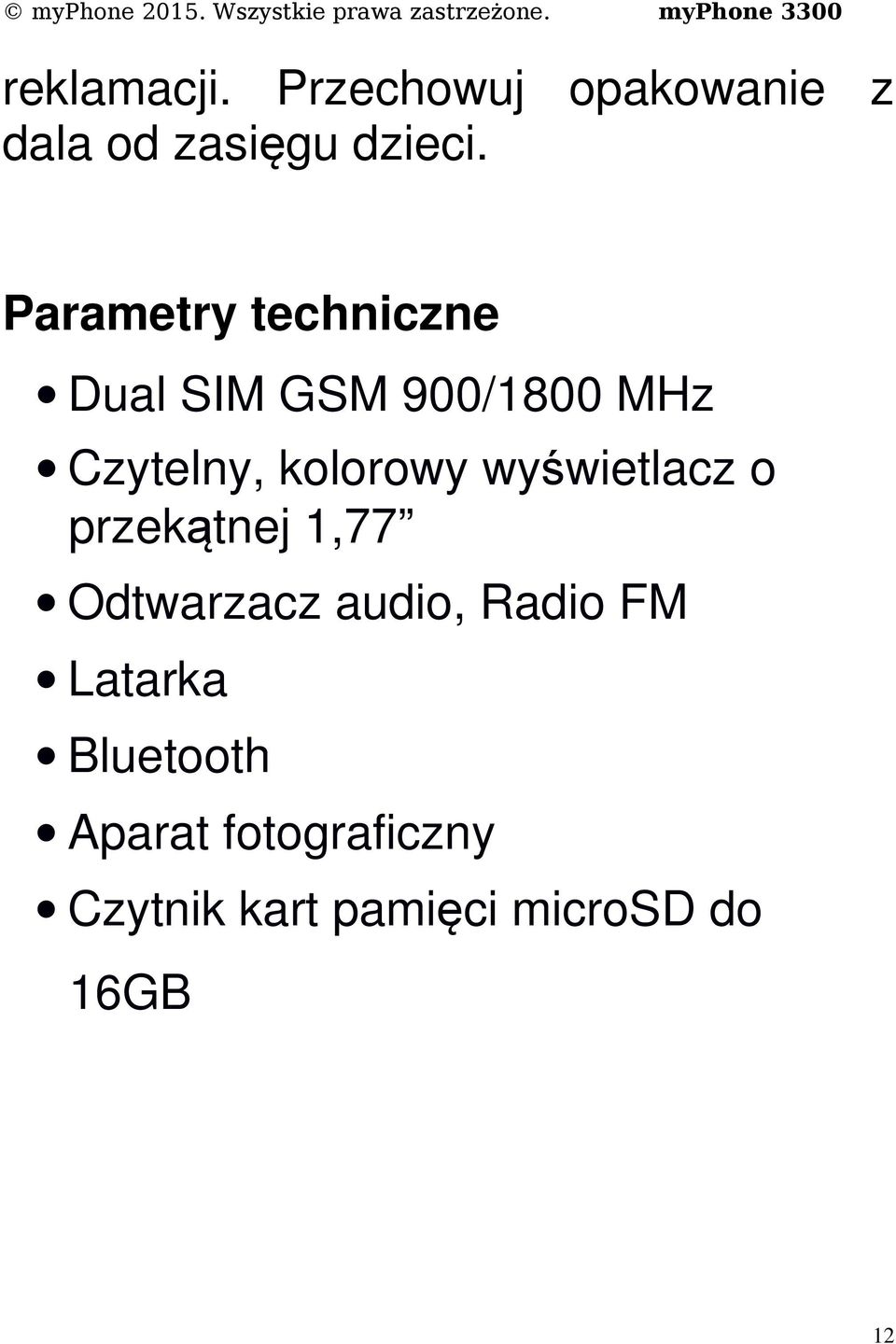 wyświetlacz o przekątnej 1,77 Odtwarzacz audio, Radio FM Latarka