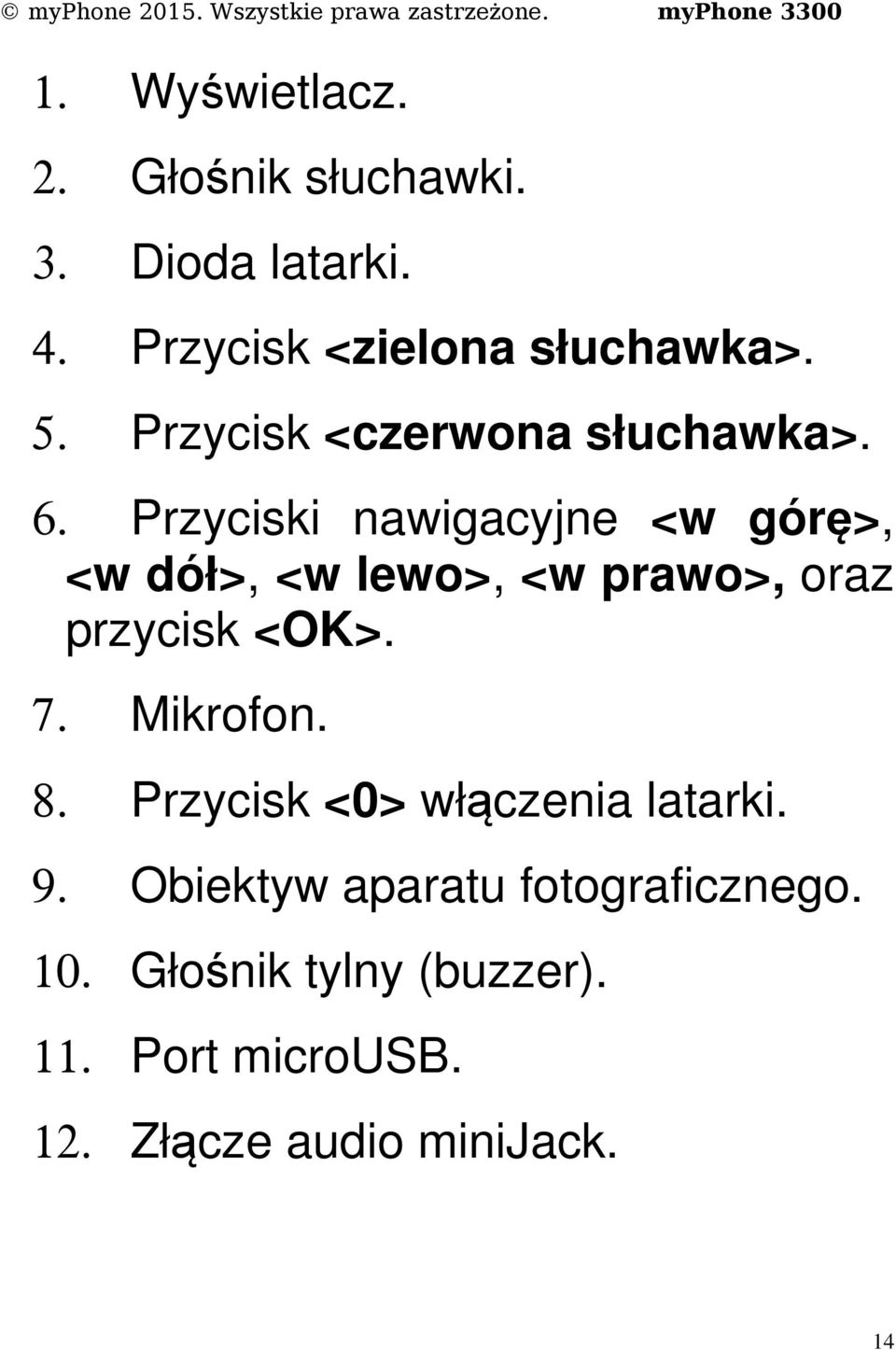 Przyciski nawigacyjne <w górę>, <w dół>, <w lewo>, <w prawo>, oraz przycisk <OK>. 7.