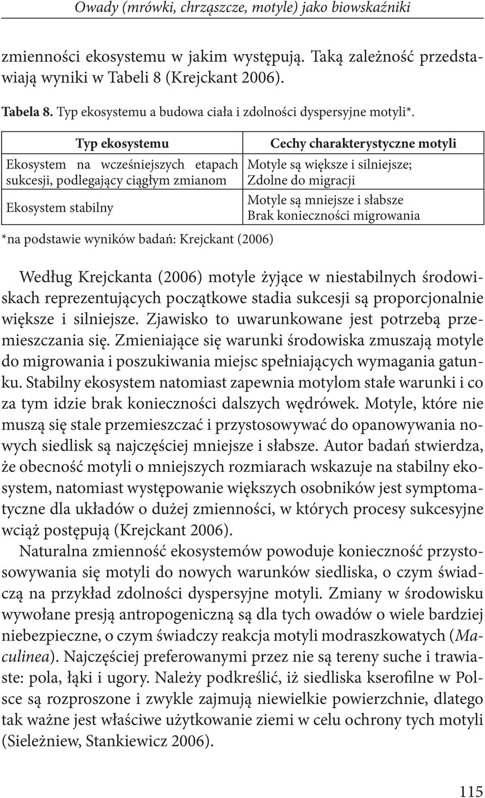 Typ ekosystemu Ekosystem na wcześniejszych etapach sukcesji, podlegający ciągłym zmianom Ekosystem stabilny Cechy charakterystyczne motyli Motyle są większe i silniejsze; Zdolne do migracji Motyle są