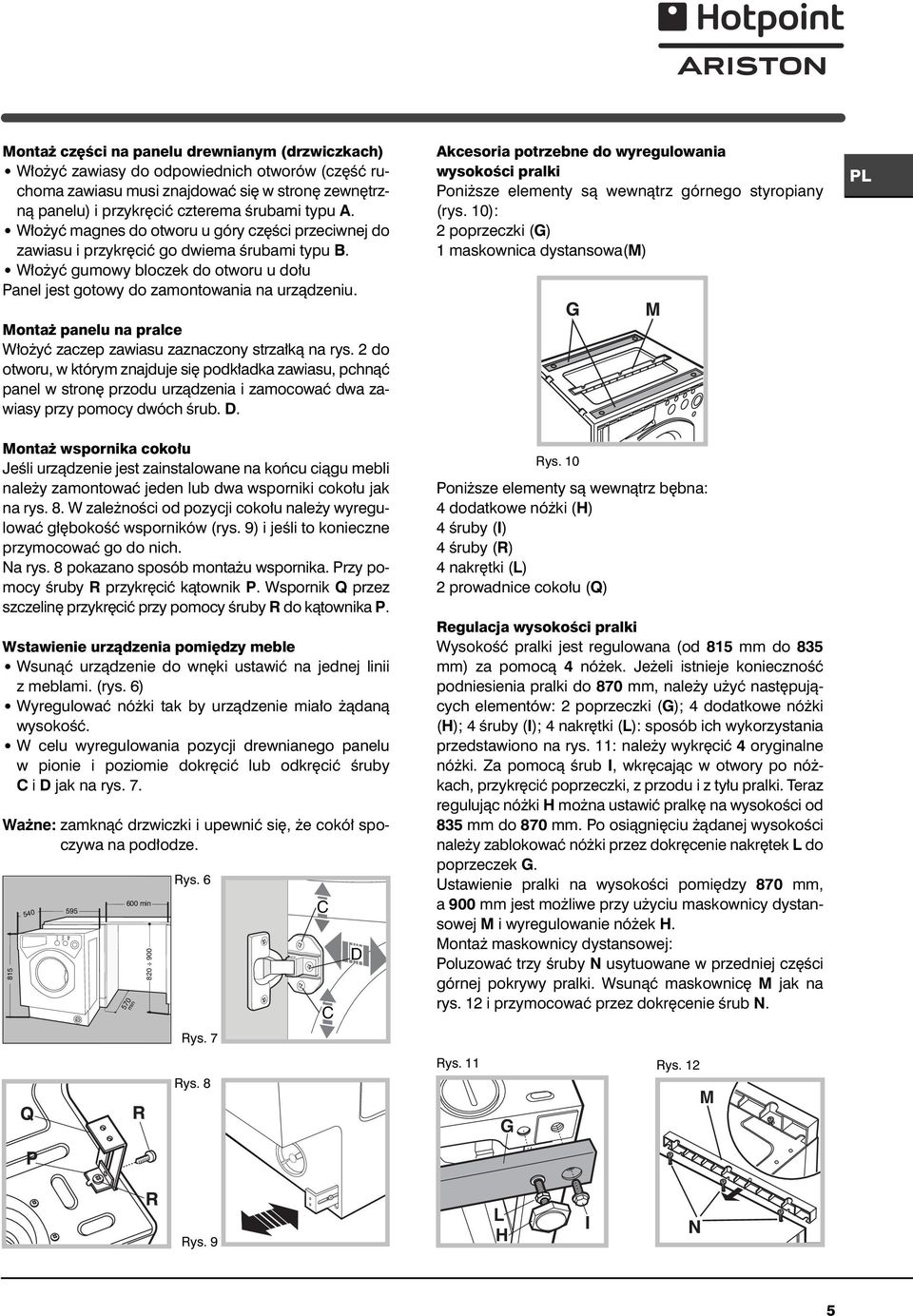 Monta panelu na pralce W o yç zaczep zawiasu zaznaczony strza kà na rys.