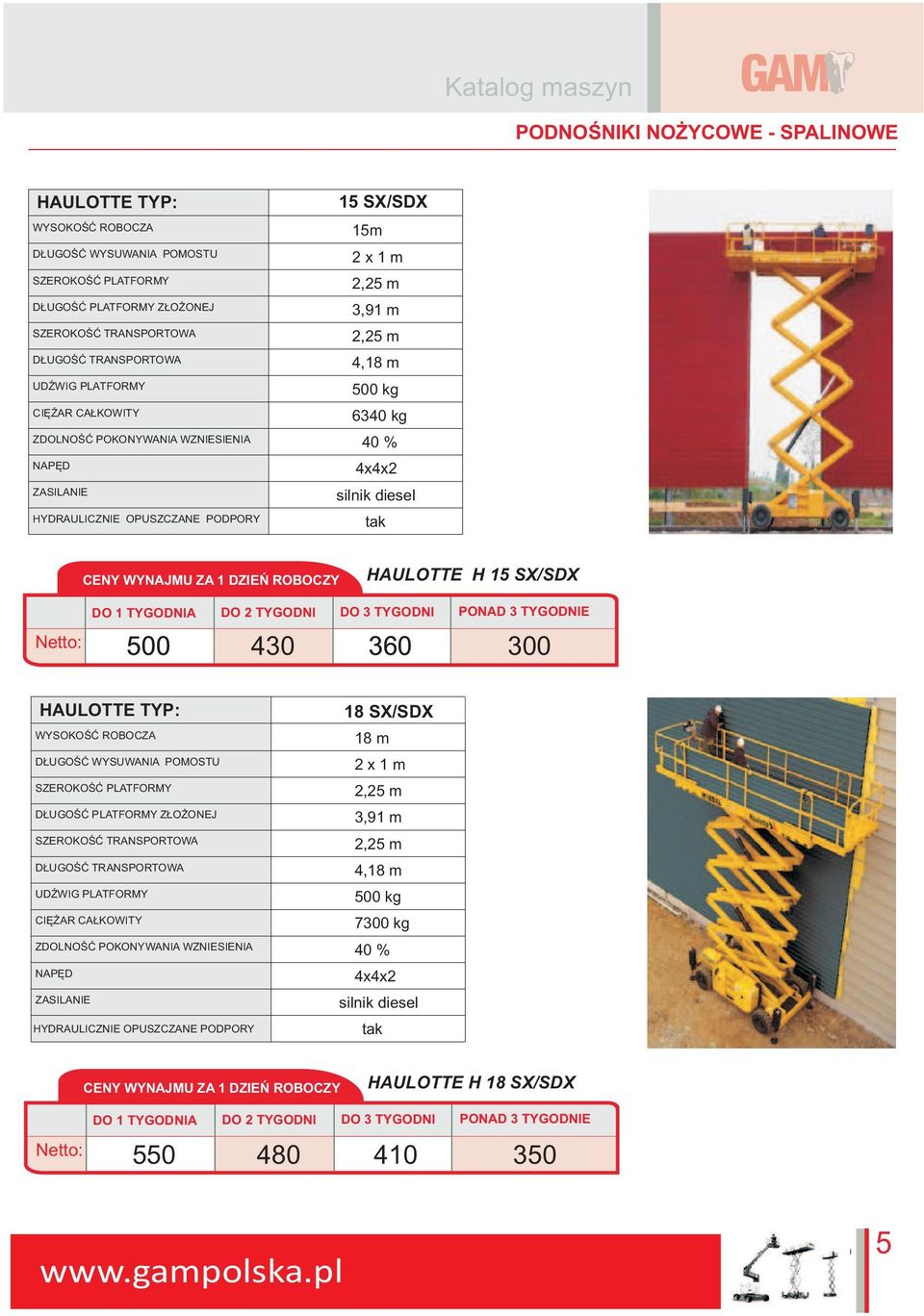 Netto: 500 430 360 300 D UGOŒÆ WYSUWANIA POMOSTU SZEROKOŒÆ PLATFORMY D UGOŒÆ PLATFORMY Z O ONEJ 18 SX/SDX 18 m 2 x 1 m 2,25 m 3,91 m 2,25 m 4,18 m 500